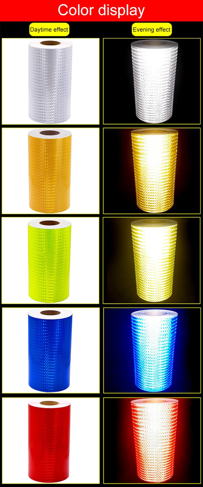 Cinta de señalización de peligro, Cinta Reflectante Multicolor 40cm Ancho 1m 10m 50m(Yellow,50m)