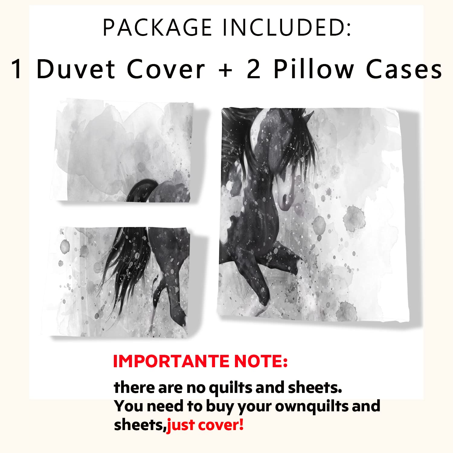 AILONEN Juego de funda de edredón con diseño de caballo, tamaño King, juego de cama de caballo para niños y adolescentes, funda de edredón con temática animal, 1 funda de edredón y 2 fundas de