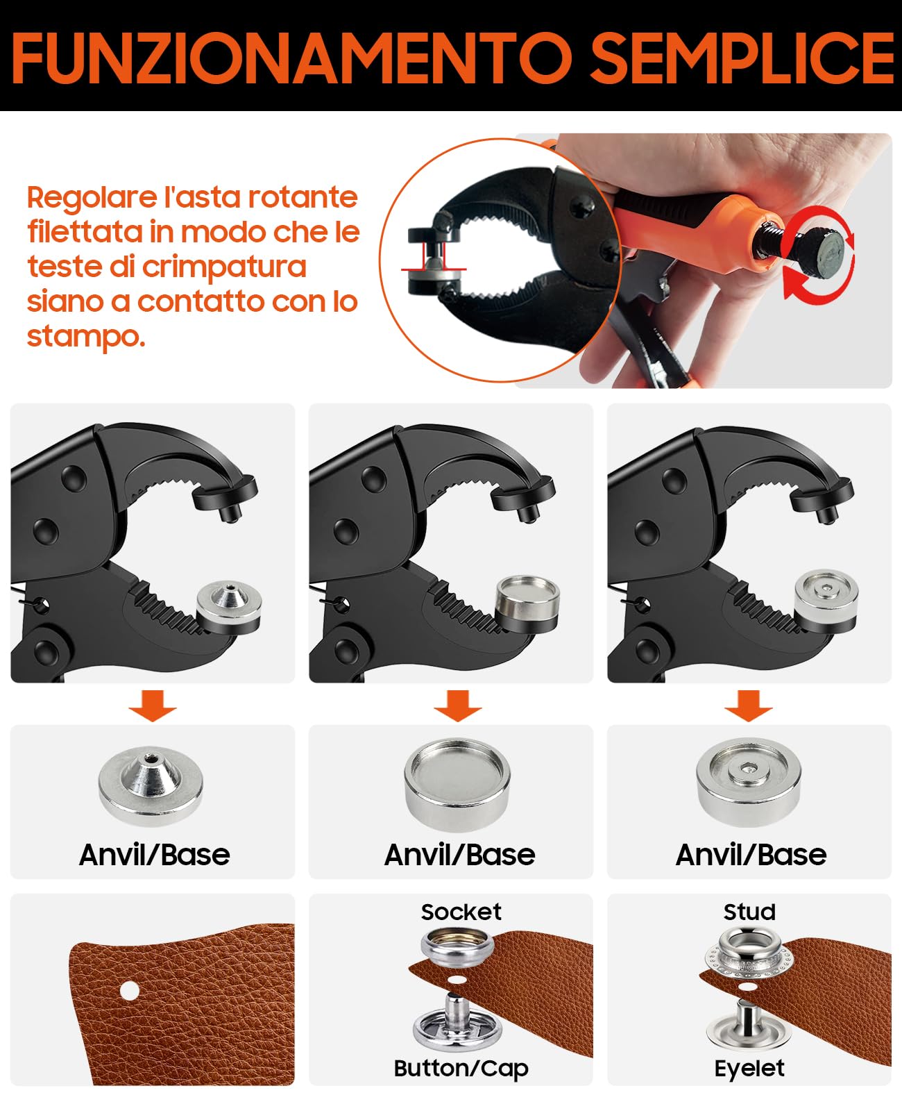 Pinza Per Bottoni Automatici A Pressione Include 40 Set Di Bottoni A Pressione Metallo Da 15 Mm Per Riparazione Di Coperture Di Barche, Tela, Cucito, Teloni