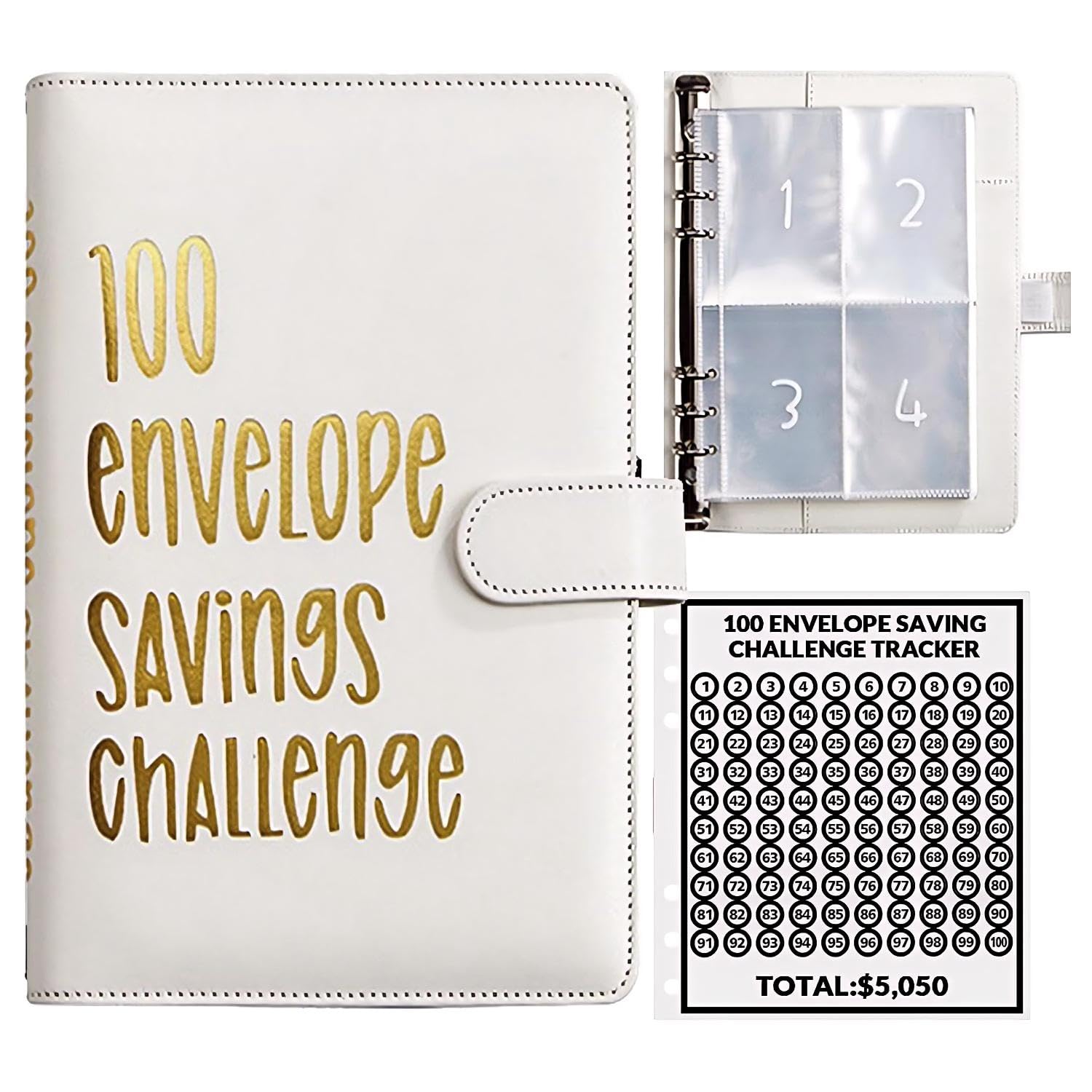 100 Umschlag Saving Challenge,Budget Planner Deutsch,A5 Haushaltsplaner mit Umschlägen,Budget Binder Einfache und Unterhaltsame Möglichkeit zu Sparen 5050 €,Sparbuch für Geld Sparen Challenge