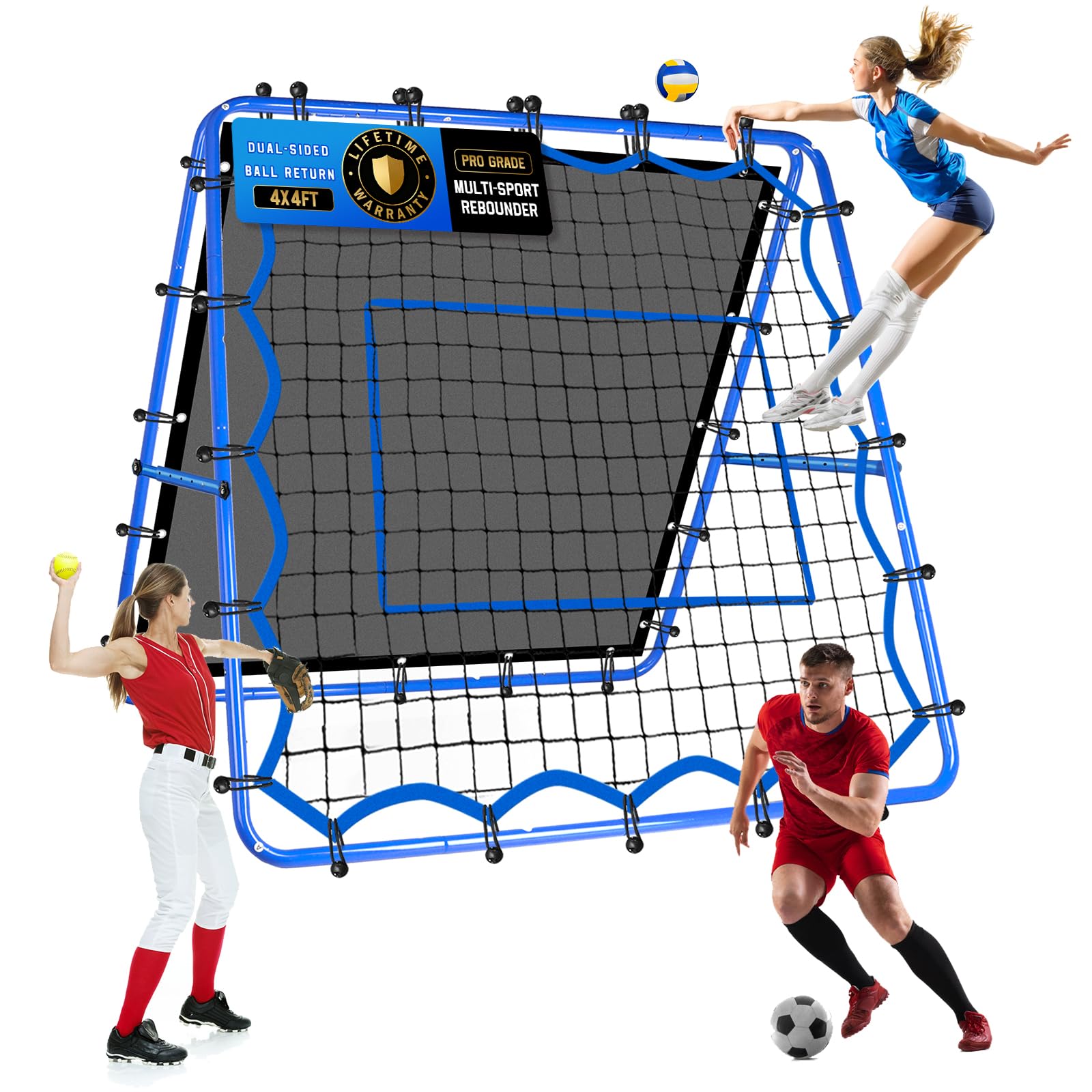 Volleyball Baseball Rebounder Net, Softball Rebounder Pitchback Net Quick Adjustments, Quick Adjustments Lacrosse Bounce Back Practice Equipment, Ideal for Outdoor Indoor and Backyard Training