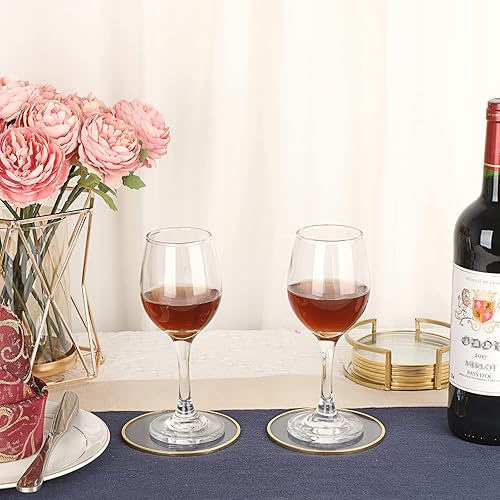 Miniatura 8 de JUXYES Juego de 8 posavasos redondos de vidrio con soporte, posavasos de latón dorado para bebidas, juego de posavasos modernos para decoración de