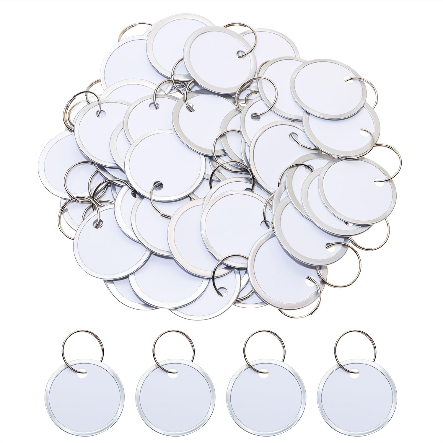 ONLYKXY 50pcs Blank Labeling Tags Round Name Brand Shipping Tags with Ring Metal Rim Price Tag for Pricing Gift Jewelry Clothing Yard Sale Garage
