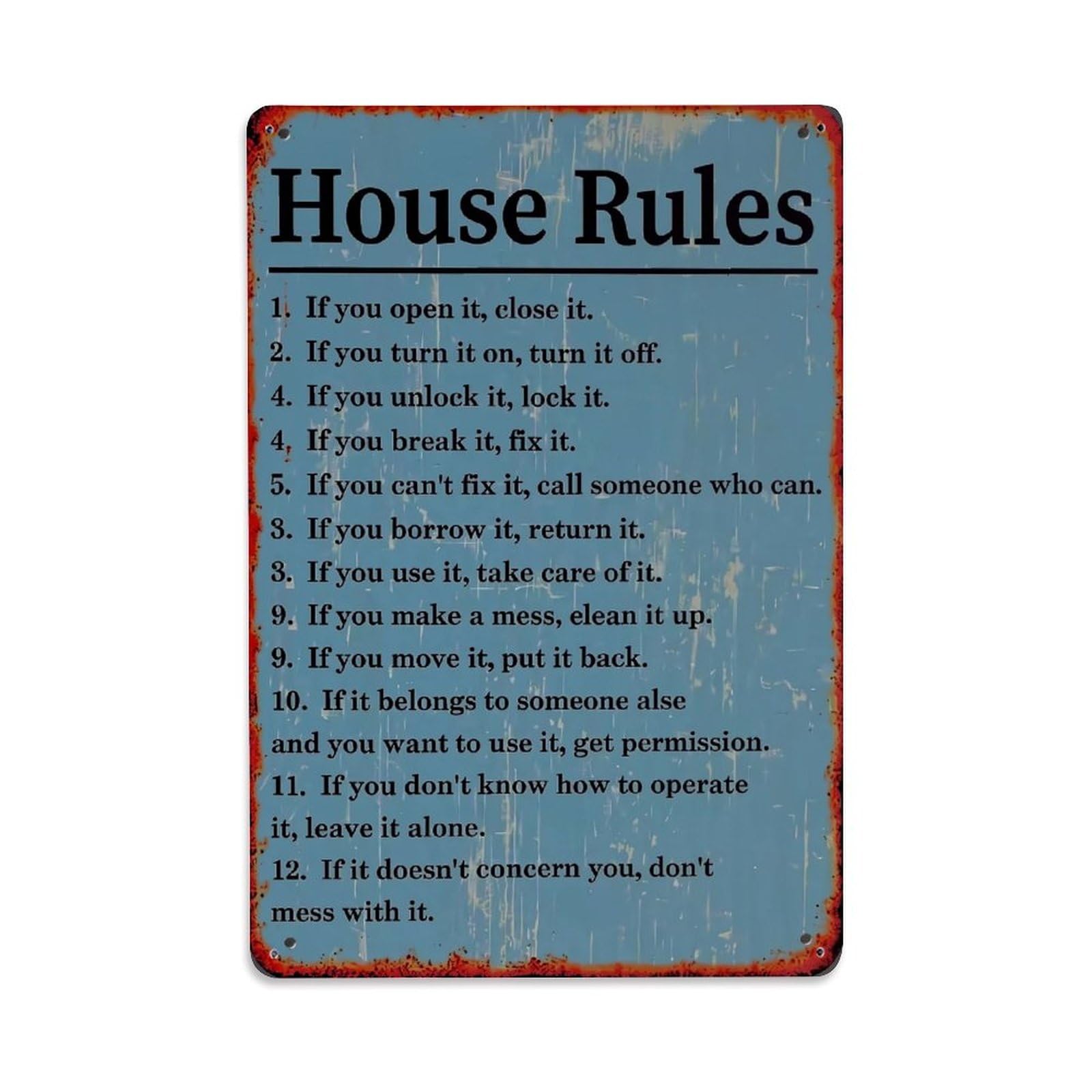 House Rules Sign Pattern Print Retro Metal Tin Sign, Vintage Decor Art Poster for Bar, Home, Man Cave, Kitchen, Laundry Room Gift 8x12Inch