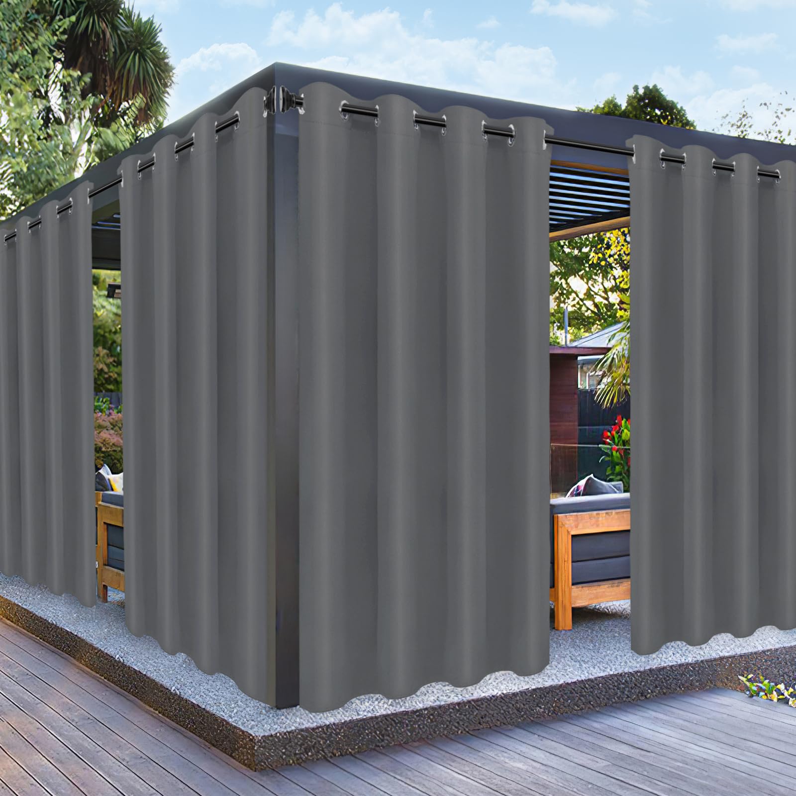 PureFit Outdoor Curtains for Patio Waterproof Weatherproof, UV Resistant Outside Curtains for Gazebo, Front Porch, Pergola, Sun Blocking Privacy