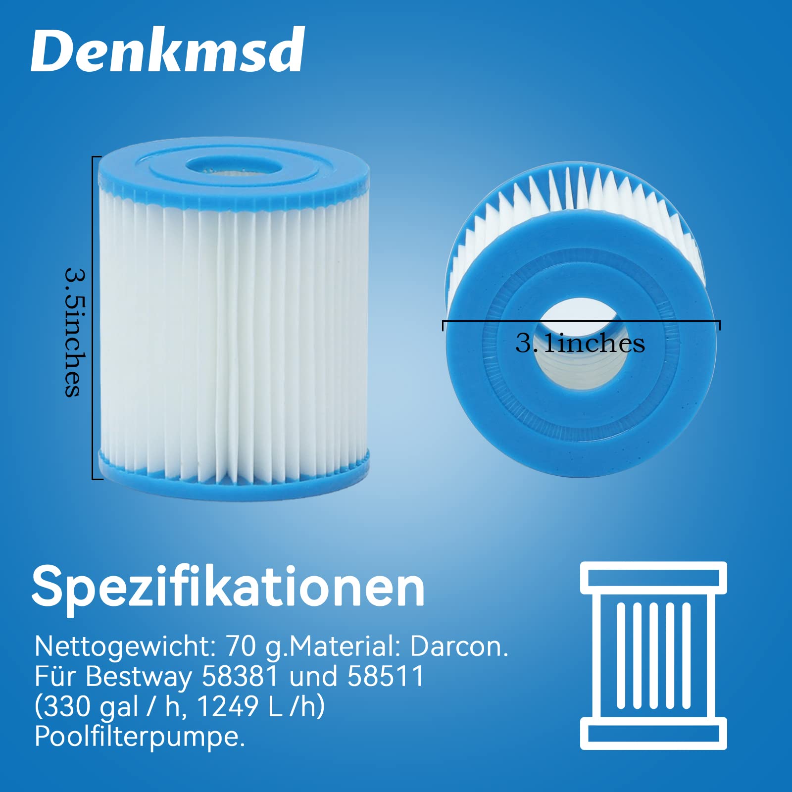 Cartucho de filtro tamaño I para Bestway 58093, cartuchos de filtro de repuesto tamaño I para Bestway, tipo I, filtro de piscina (8 unidades)