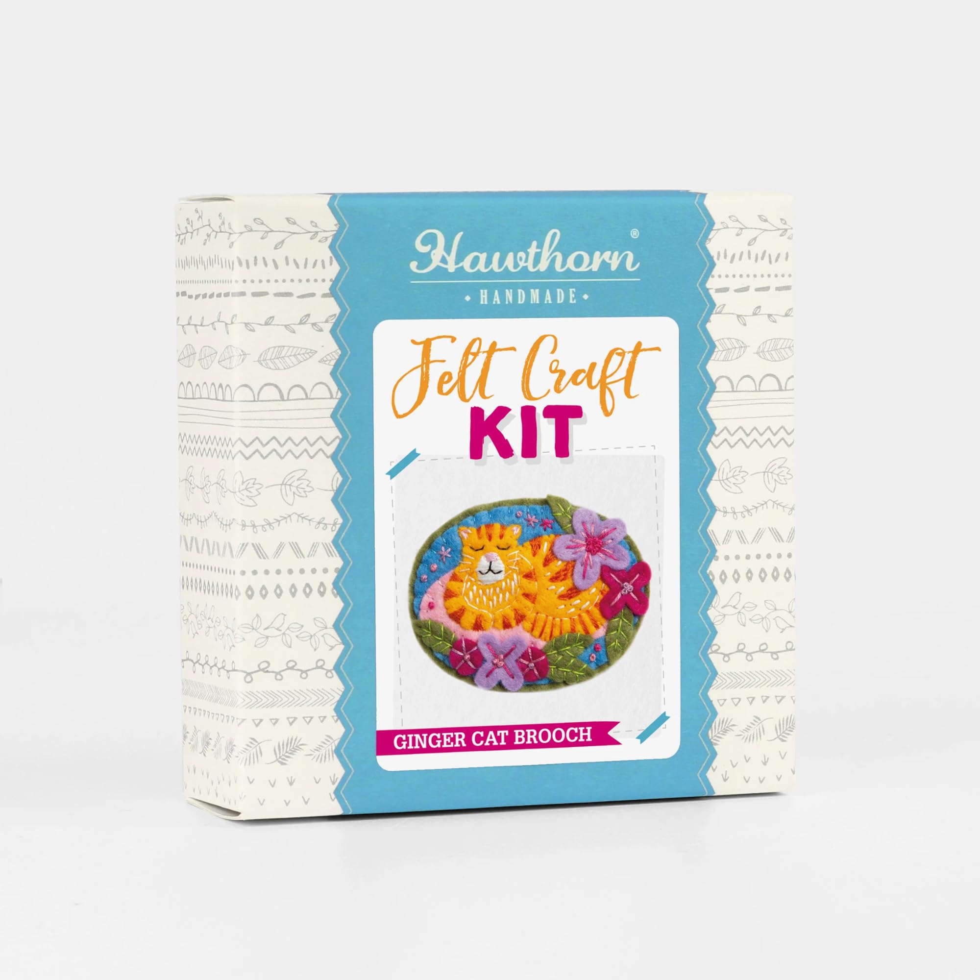 Hawthorn Handmade Ginger Cat Felt Craft Brooch Kit. Craft Kits for Adults Includes Wool Felt Sheets, DMC Cotton Thread - Image 3
