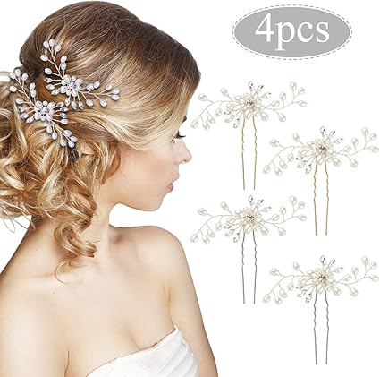 Horquillas Pelo Mujer de Novia, 4pcs Tocado Novia Perlas ...