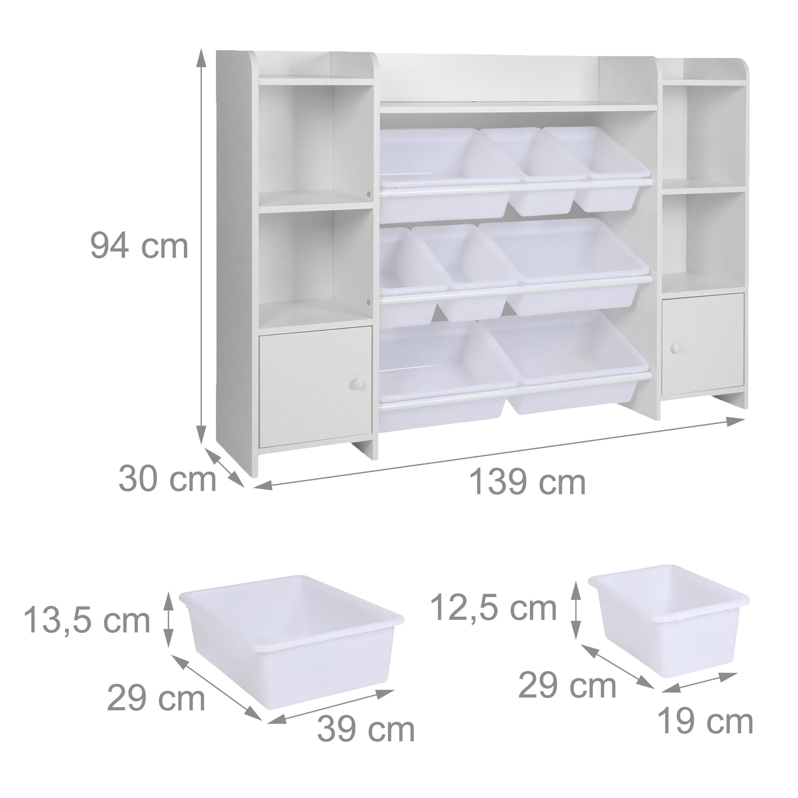 Relaxdays Scaffale per Bambini Grande, 8 scatole, 14 Scomparti, HxLxP: 94x139x30 cm, Giocattoli