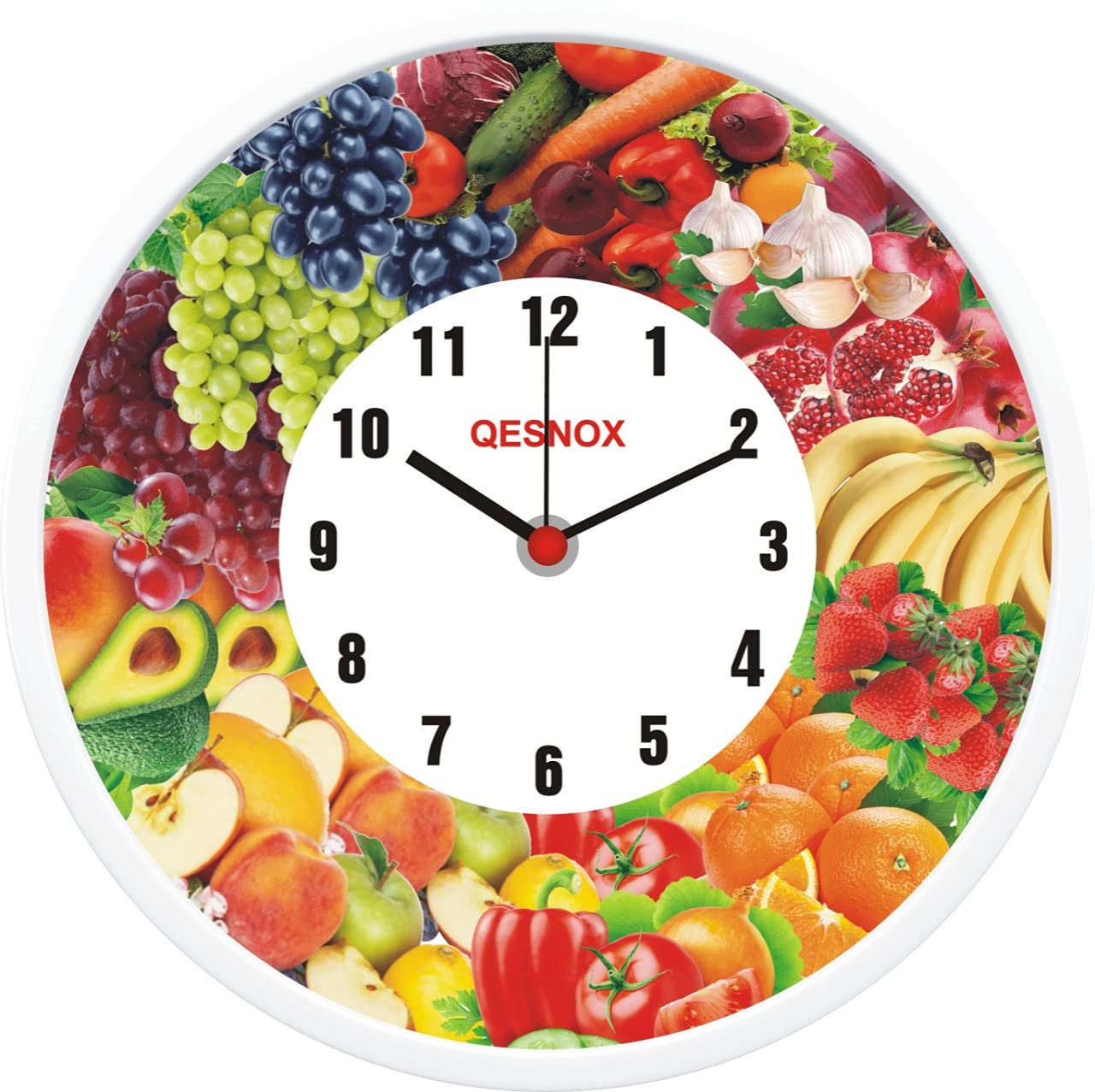 Qesnox Multi-Colour 2 Kitchen Clock, Kitchen Wall Clock Sweep Silent Non Ticking Movement. Wall Clock For Kitchen, Dining Room, Home Decorating. 30Cm (Multi-Colour 2)
