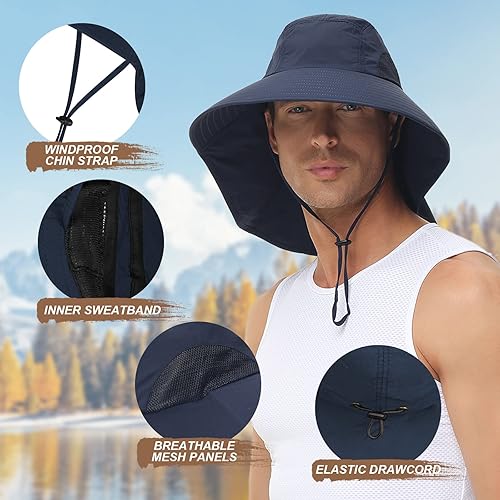 Miniatura 4 de ROYAL MATRIX Sombrero de sol al aire libre con solapa para el cuello para mujeres y hombres con protección UV, sombrero de pesca de ala ancha con