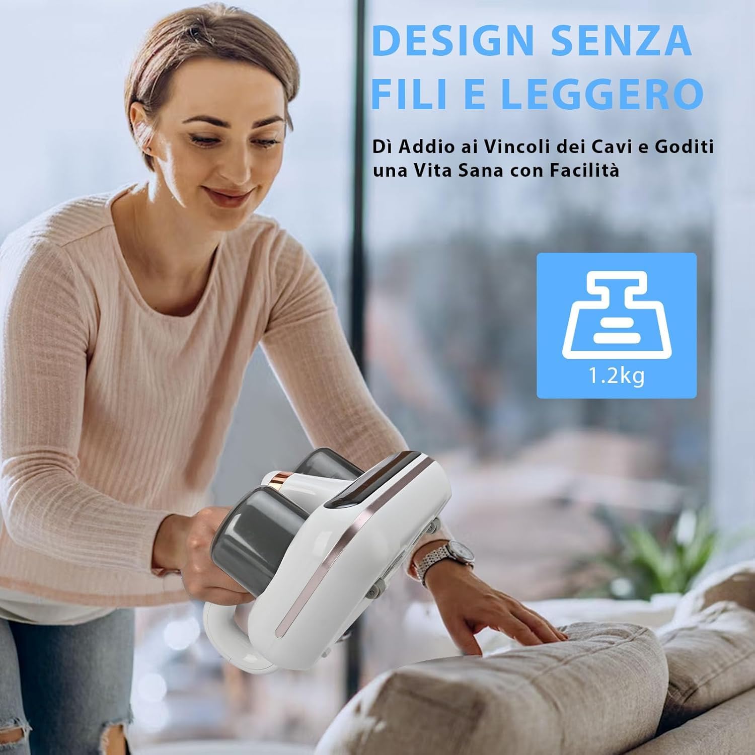 Aspiratore Battimaterasso,Aspirapolvere cordless con sensore acari e display, aspirapolvere con luce UV, rimuove il 99,9% degli allergeni, per divani,Numero di brevetto: 015075483-0001