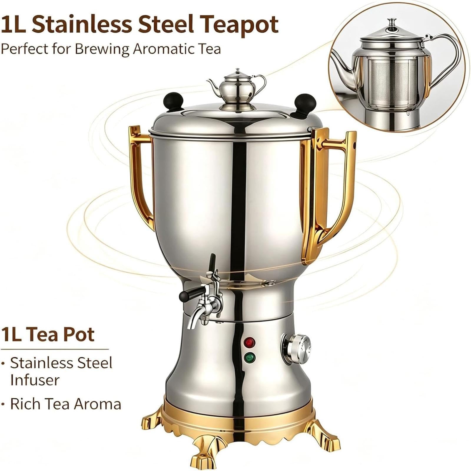 Samovar Elettrico 1800W, Macchina for Turco 4 Litri, Acciaio Inossidabile
