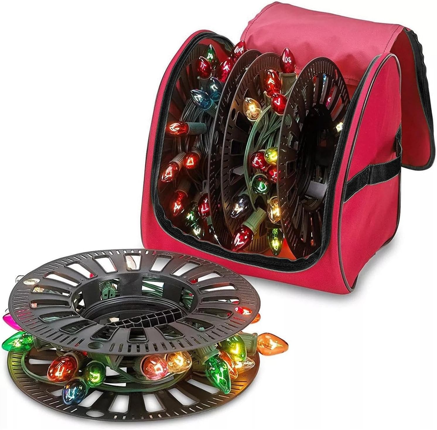 Christmas Lights Storage - Anti-Tear Oxford Fabric Organizer with 3 Spools - Multipurpose for Light Storage | for Christmas Packaging Moving Attic Garage