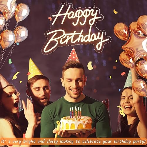 Miniatura 7 de Letrero de cumpleaños con atenuador de 5 modos, letrero de neón de feliz cumpleaños para telón de fondo, letrero luminoso de feliz cumpleaños,