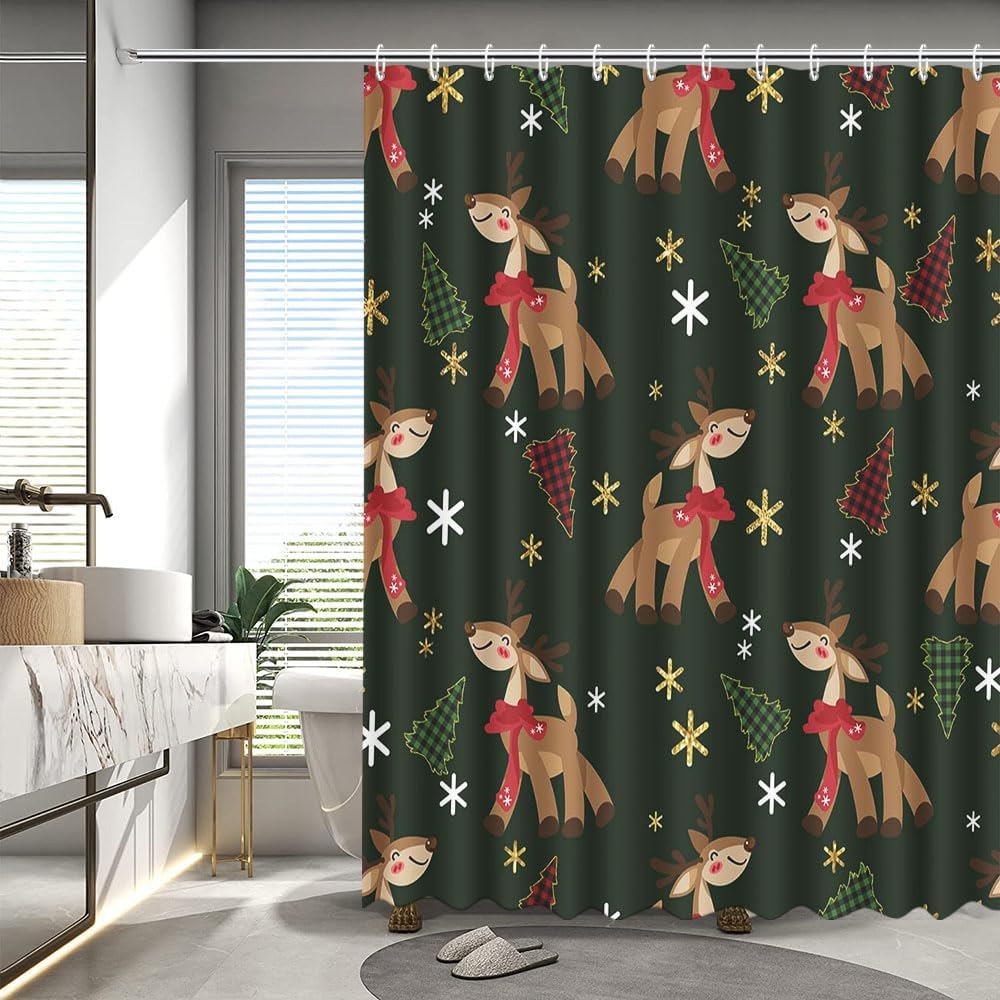 MEHOFOND Christmas Deer Shower Curtain for Bathroom Winter