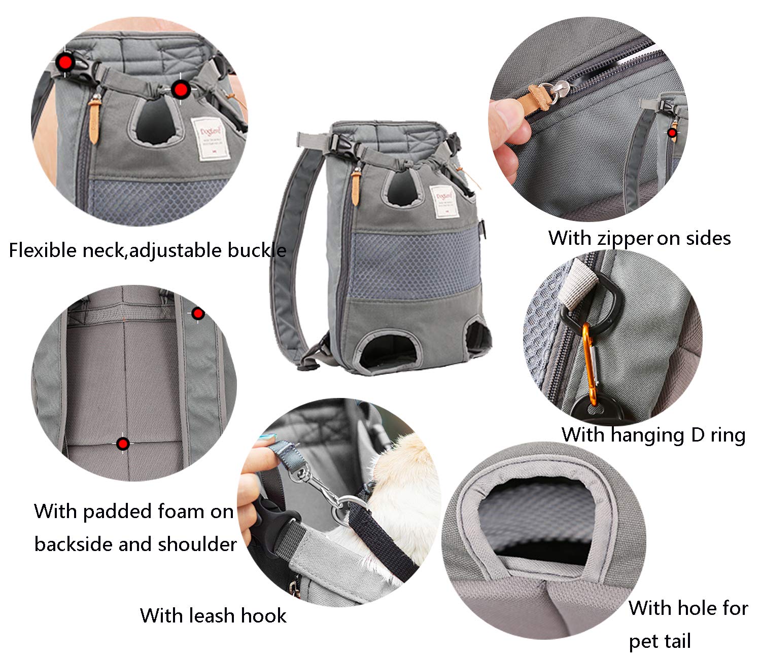 Tineer Zaino per Animali Domestici,Regolabile Dog Front Legs out Carrier Backpack Il Sacchetto di Mano Libero Viaggi,Easy-Fit per 5-12KG Piccole Medie Gatti Cani attività all'aperto (Stripe)