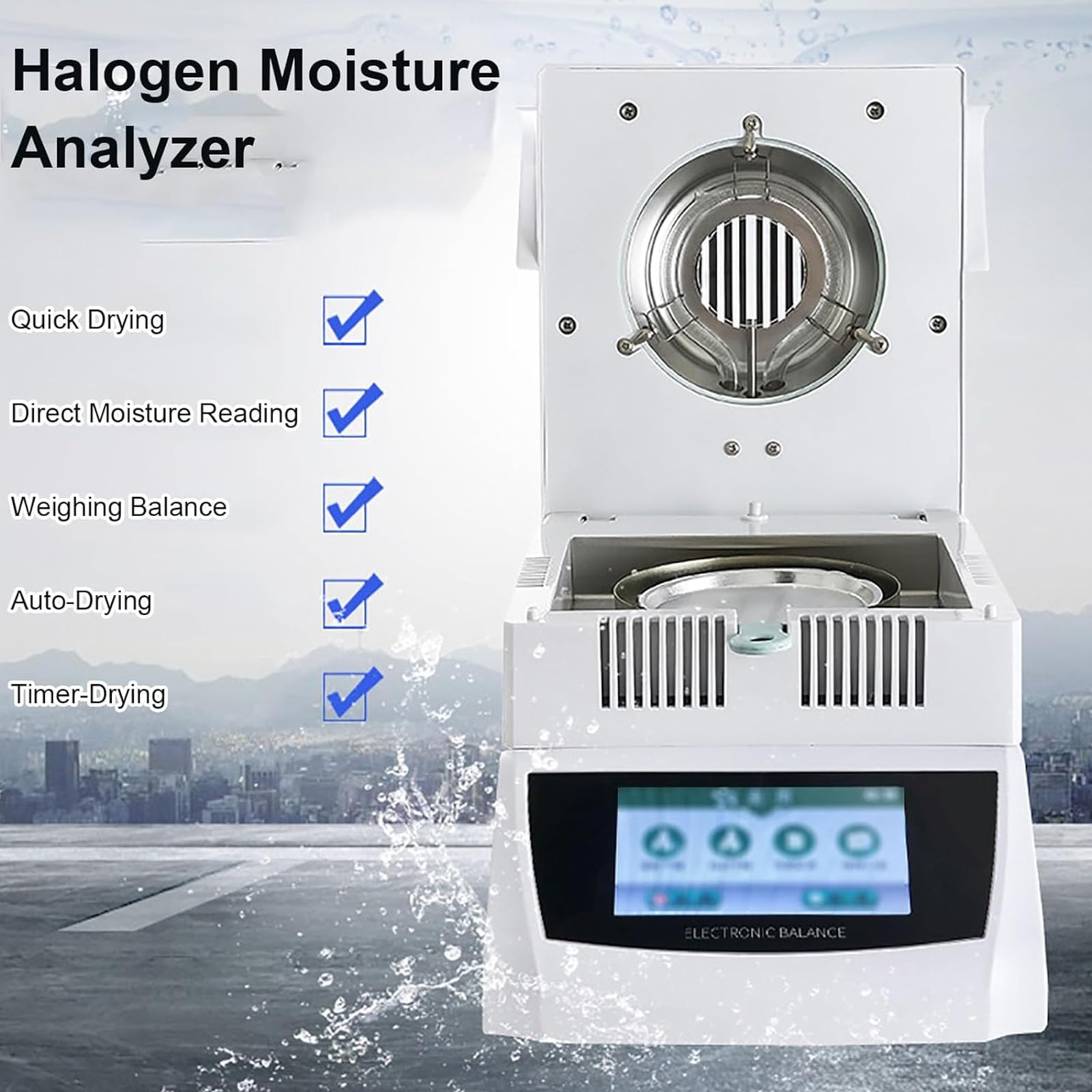 Halogenowy Analizator Wilgotności – Cyfrowy Tester Laboratoryjny Z Dokładnością 0,001g, Szybkie Ogrzewanie 60–200°C, Timer 1–99 Min, 2 Tryby Suszenia, Do Żywności, Rolnictwa & Medycyny 100g/0.001g