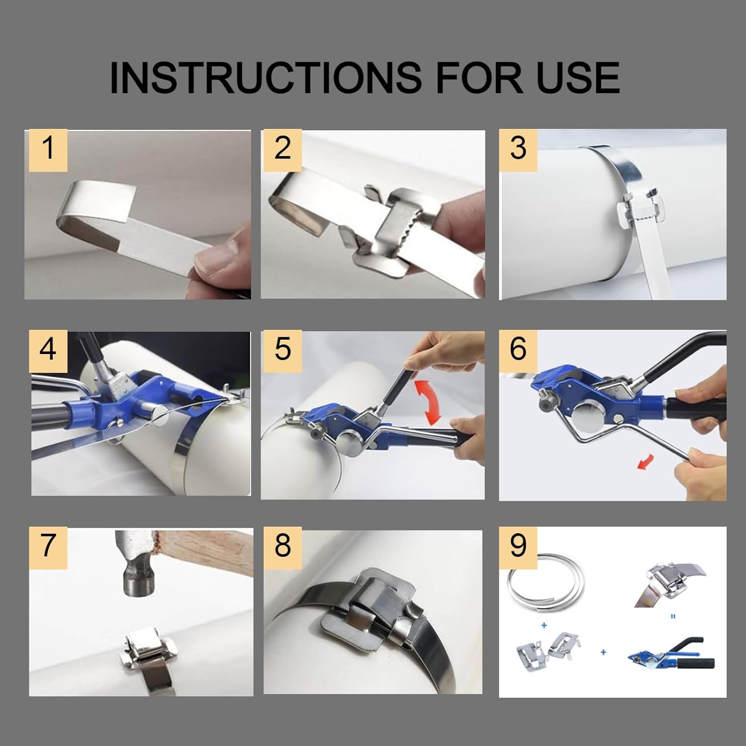 Stainless Steel Packaging Strapping Tool Kit - Includes Upgraded Tensioner, 3/4" x 150 Feet 304 Stainless Steel Banding Coil, 150 Ear-Lokt Buckles