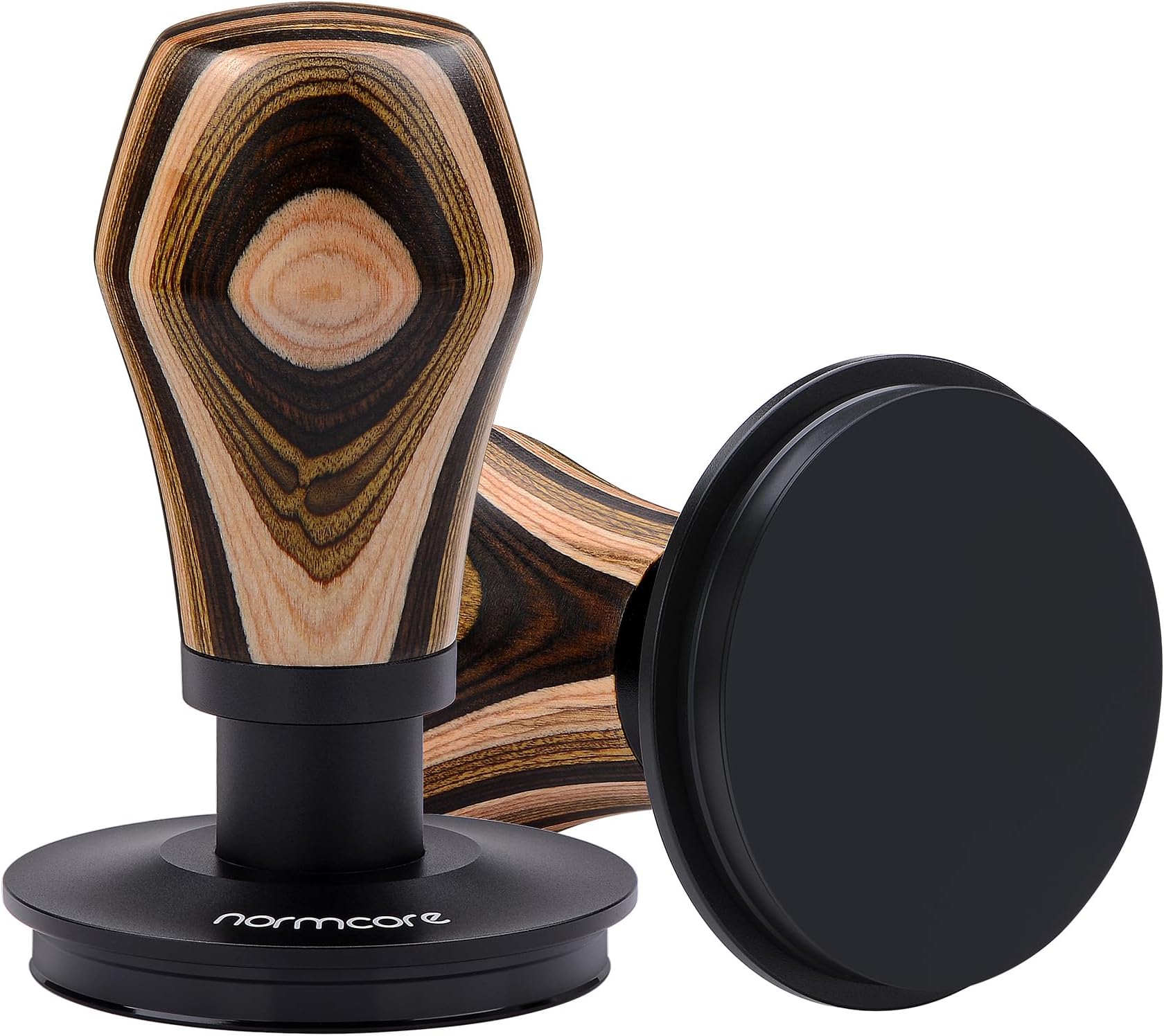 Normcore 58.5mm Espresso Coffee Tamper V4, Spring Loaded Tamper With Titanium PVD Coating Flat Base, 15lb / 25lb / 30lbs Replacement Springs, Colorful Wood Handle