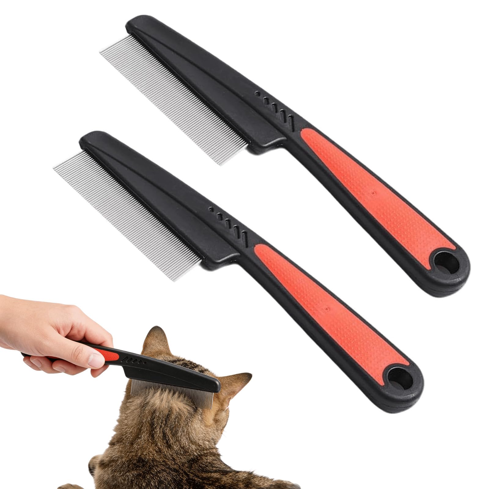 2 Pcs flea comb for cats and dogs, Stainless Steel Pet Combs with Fine Rounded Teeth - Effective Dual-Sided flea comb for Removing Fleas, Lice, and Tangles, Gently Groom Short & Long Haired Pets