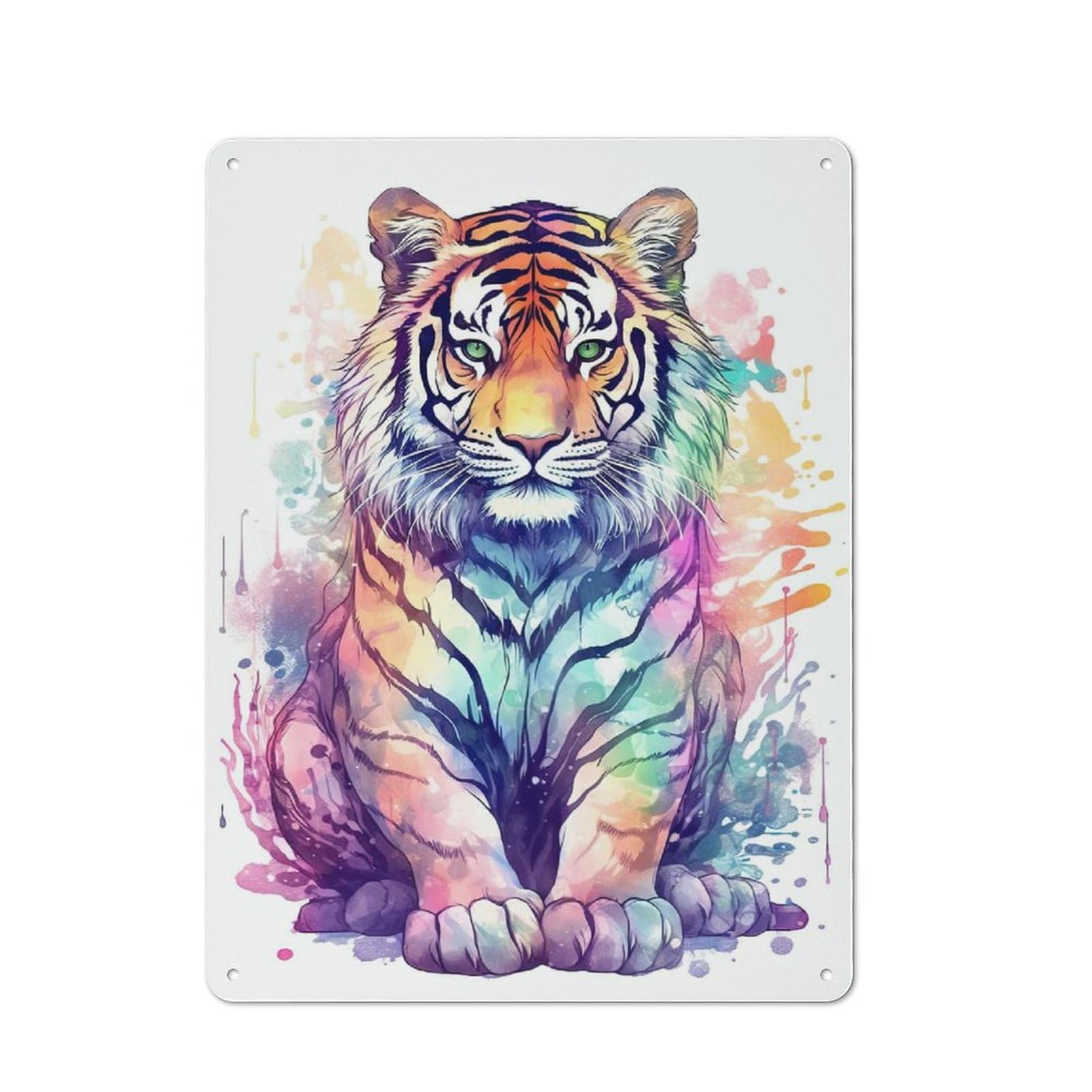 Farmhouse Watercolor Tiger Painting Country Metal Sign 40x30cm, Cottage Wall Art for Farmhouse Kitchen, Pantry Or Dining Area