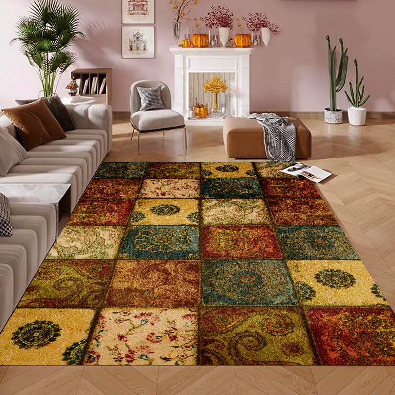 Tapis vintage à poils courts haut de gamme aux motifs floraux 180x200