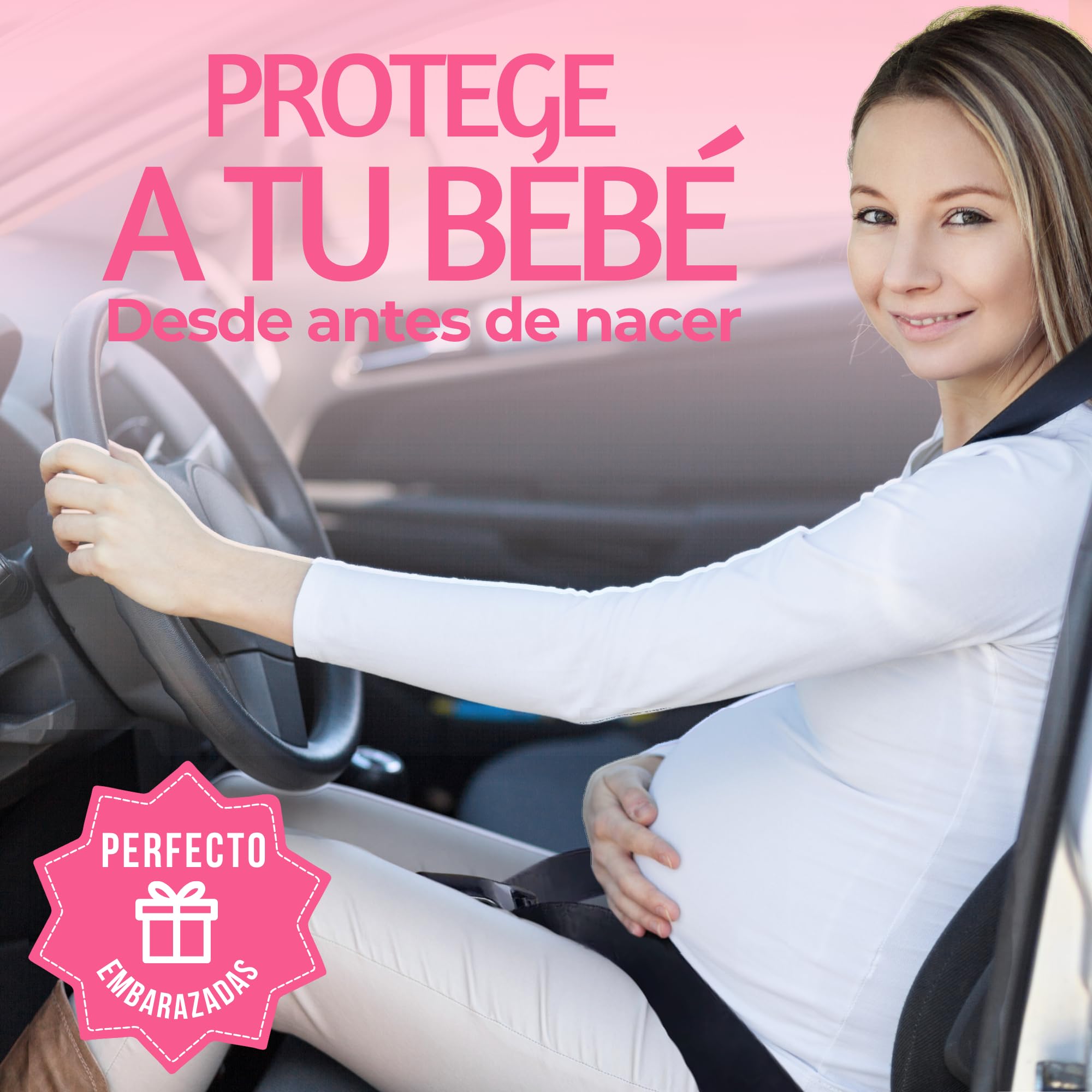Adaptador Cinturon De Seguridad Para Embarazada. Ajustador Homologado Para Maternidad, Protege A Tu Bebe En El Coche De Impactos, Presiones. Anclaje Premama Embarazo.