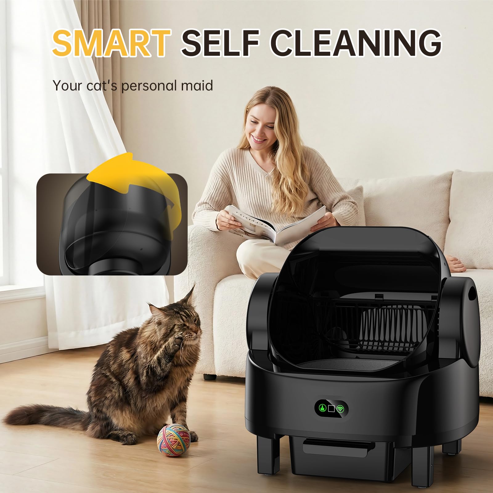 Automatic Cat Litter Box, Electric Large Open-Top Self Cleaning Litter Box for Multiple Cats, Smart APP Control, Multiple Safety Sensors, 1 Rolls Bags & 1 Mat, Arenero para Gatos Autolimpiable