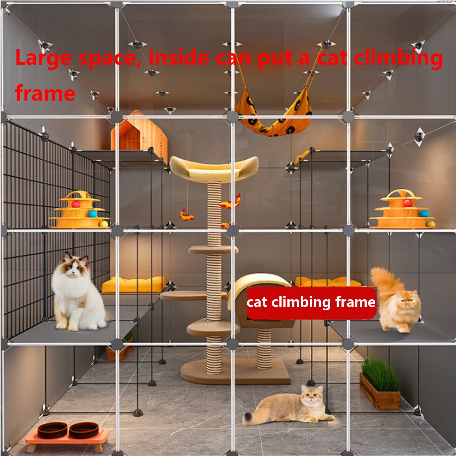 IDEAX Recinto Per Gatti Panoramico Trasparente Gabbia Per Gatti Da Esterno Grande, Pieghevoli, Metallo, Casa Per Animali Rimovibile Facile Da Montare, Nero, Varie Dimensioni(A,147 * 75 * 111cm)