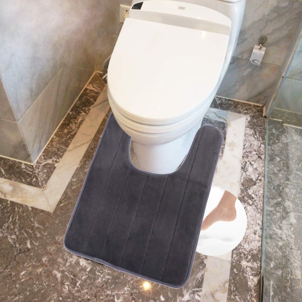 Healifty Grey Rug Shaped Floor Dark Bathroom Grey for U Anti-Skid Mat Foam Bath Pad Memory Home Shape Closestool Absorbent Rugs U- Toilet Hotel Commode Sink Carpet Slow Rug Bath Towels Set