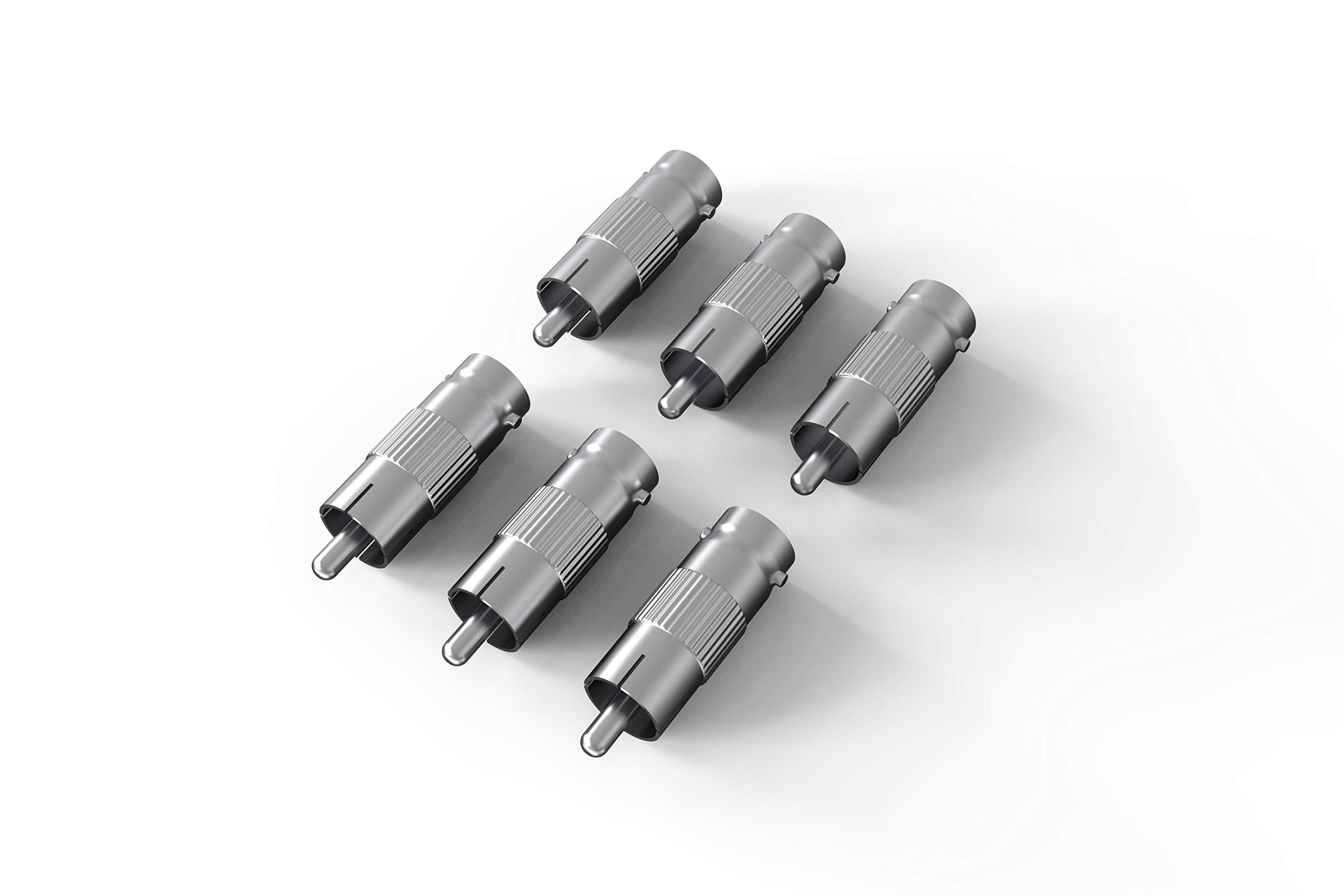 Pack of 6 BNC RCA Cable Electronics Adapter: Nickel Plated Female to Male Connector for DVR, Satellite TV, CCTV, and Security Camera Systems - MAXIMM