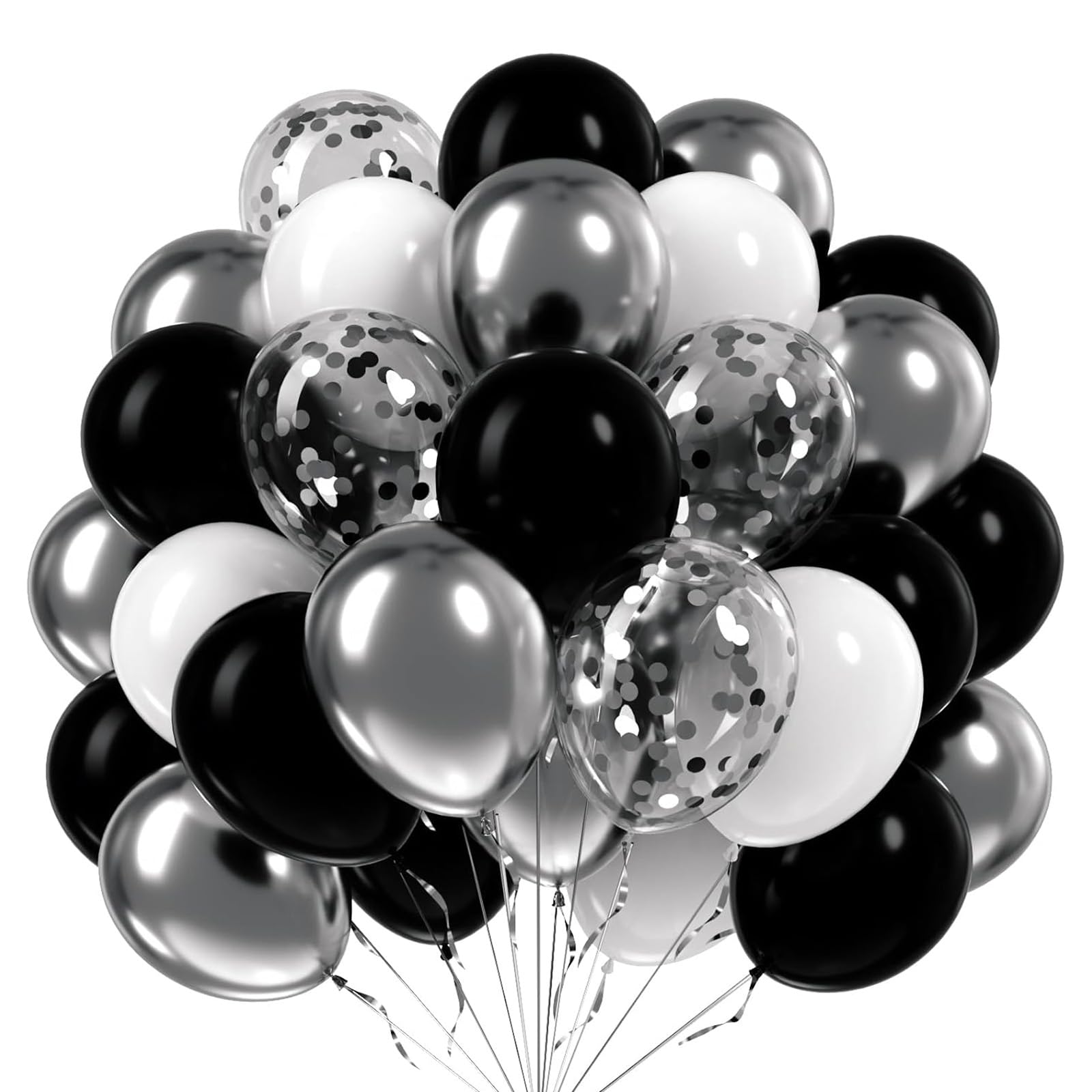 Black and Silver Balloons, 100pcs 12 Inch Latex Balloons, Confetti Balloon, Perfect for 30th Birthday, Graduation, New Year, Engagement, Bachelor Party, Celebration Events & Sleek Party Decorations