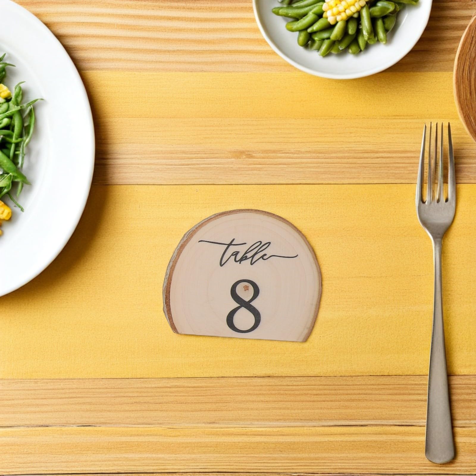 Numeri Tavolo Rustici Semicircolari in Legno 10 Pezzi Beige | Bark Naturale, Posizionamento Stabile, Uso per Compleanni e Anniversari, Finitura Artigianale