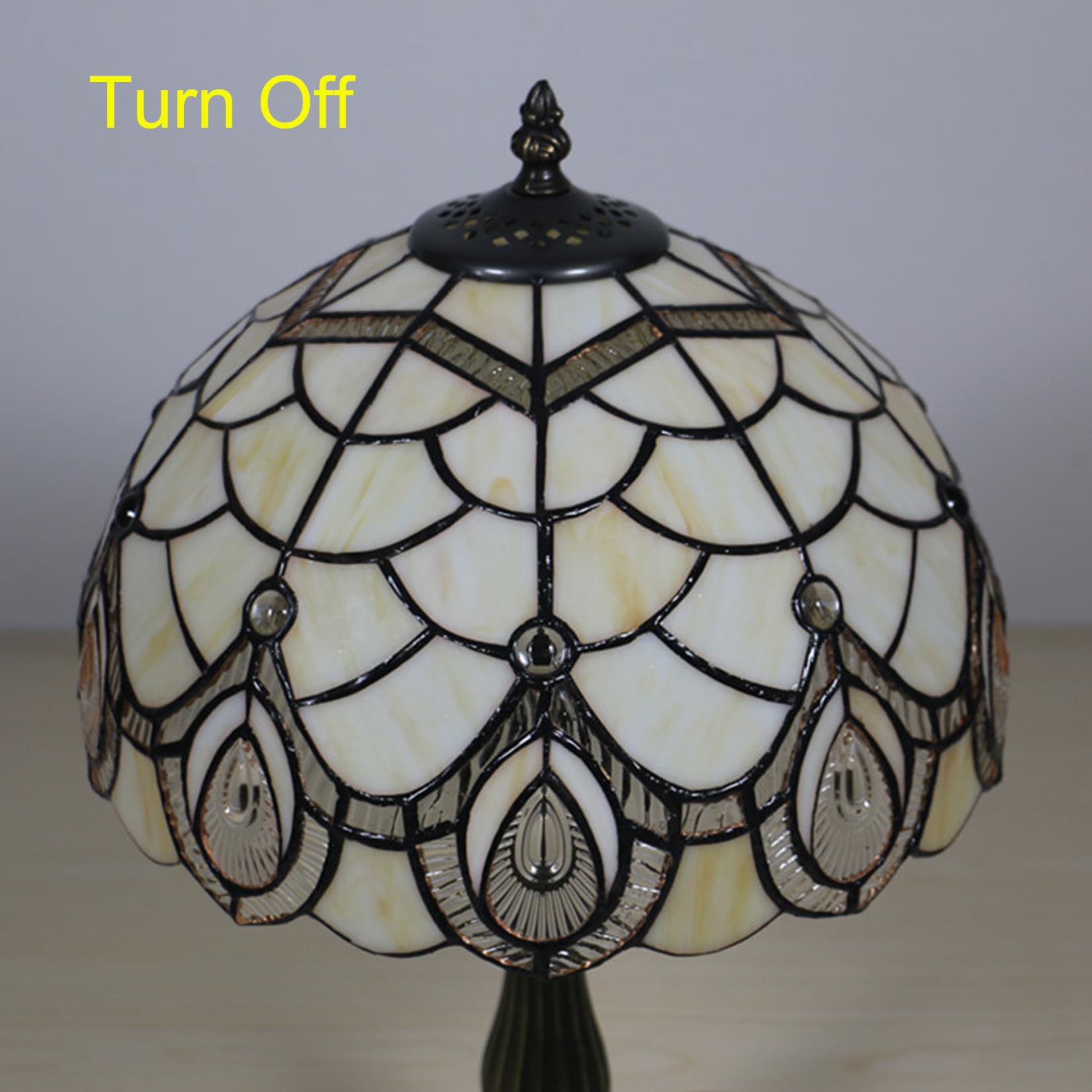 Lampenschirm Ersatz 12" Creme Bernstein Buntglas Lampenschirme nur mit Kappe klar Pfau Perlen Weinlese-Licht Abdeckung fit für Tischlampe Pendelleuchte Deckenleuchte Haus Dekoration