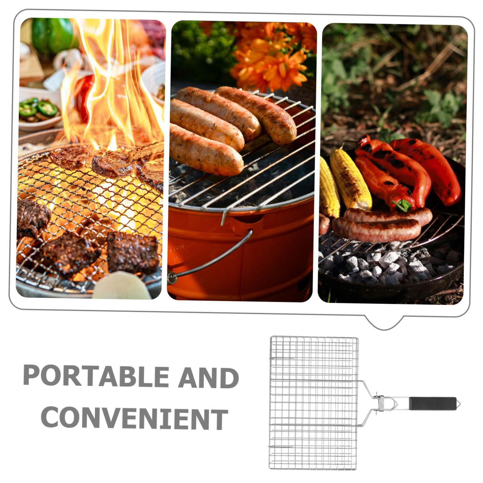 Barbacoa Portátil con Mango Desmontable Utensilio para Asar Pescado y Carne Picnics y Campings Inoxidable Resistente y de Limpiar