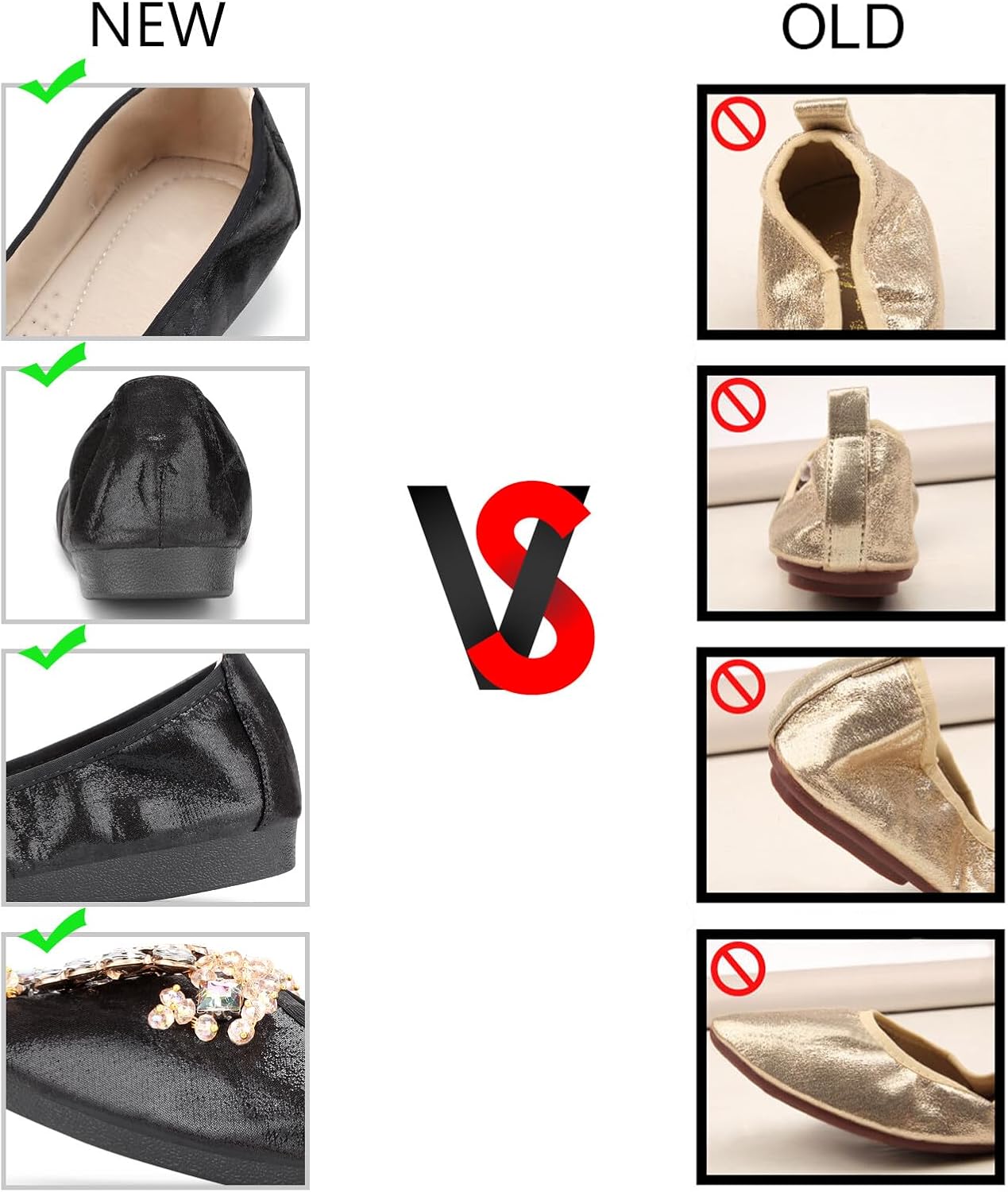 KUNWFNIX Women Ballet Flats Rhinestone Wedding Ballerina Shoes Foldable Sparkly Comfort Slip on Flat Shoes - Image 6