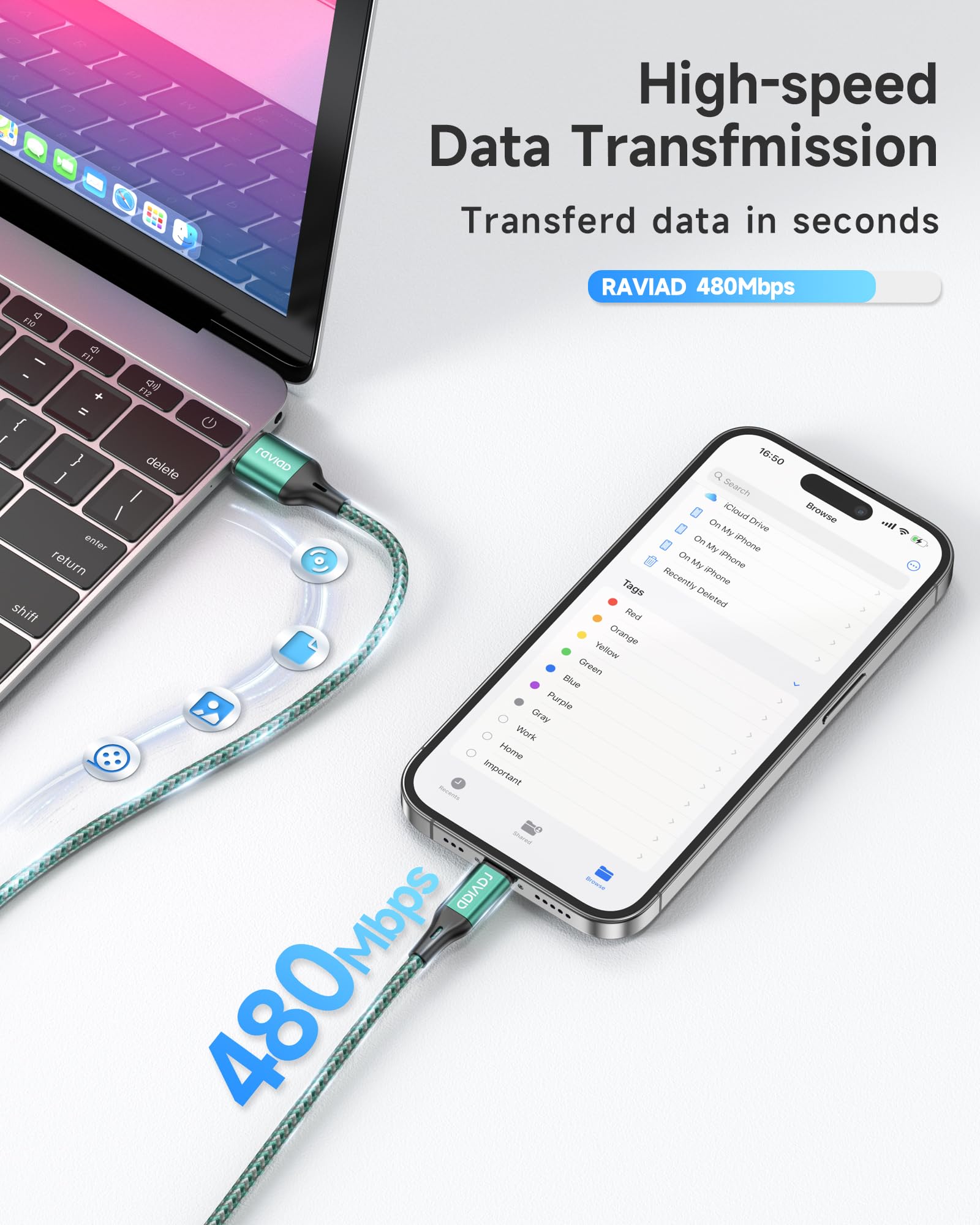RAVIAD Cable Cargador iPhone 2M 3Pack [MFi Certificado] Cable iPhone Carga Rápida Nylon Trenzado Cable Lightning Compatible con iPhone 14 13 12 11 Pro Max Mini 11 XR XS Max X 8 7 6 6s Plus 5s 5 Se