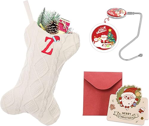 Miniatura 256 de Ulico Medias de Navidad con iniciales, calcetines de Navidad de punto con monograma bordado grande de 18 pulgadas, calcetín de Navidad para niños