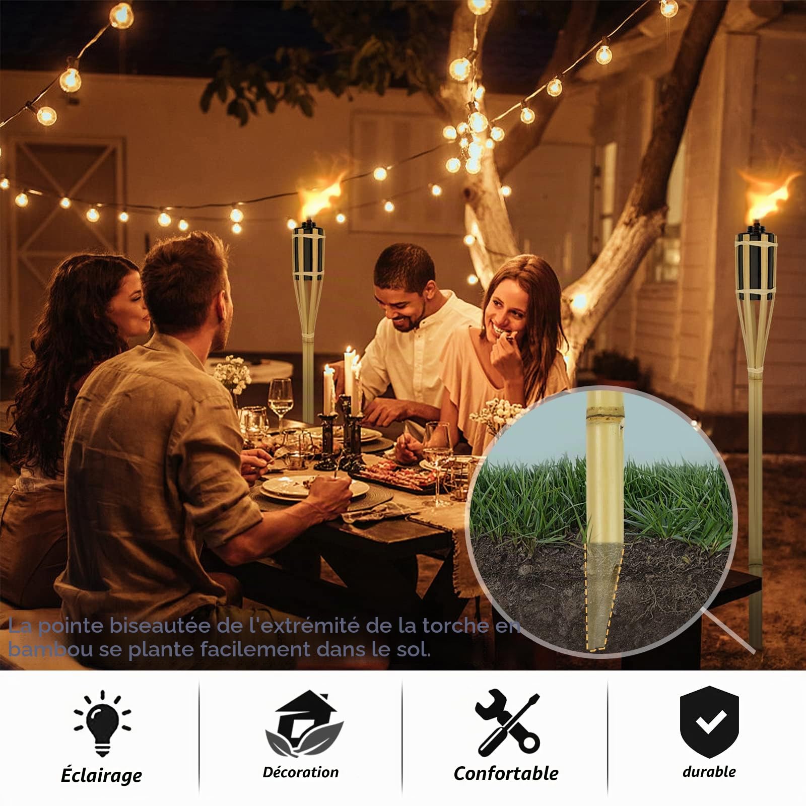 UISEBRT Lot de 36 Torches de Jardin en bambou pour extérieur - Torches à huile avec mèche, Lampe à huile décorative, Hauteur: 90 cm