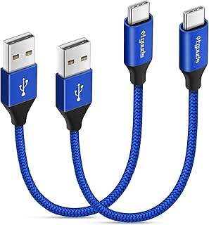 etguuds [2-Pack/0.15M] Extra Short USB C Cable, USB A to Type C Fast Charger Charging Lead Nylon Braided Compatible with Samsung Galaxy S20 S10 S9 S8 Plus S10E, Note 10 9 8, A20E A70 A50 A40 (Blue)