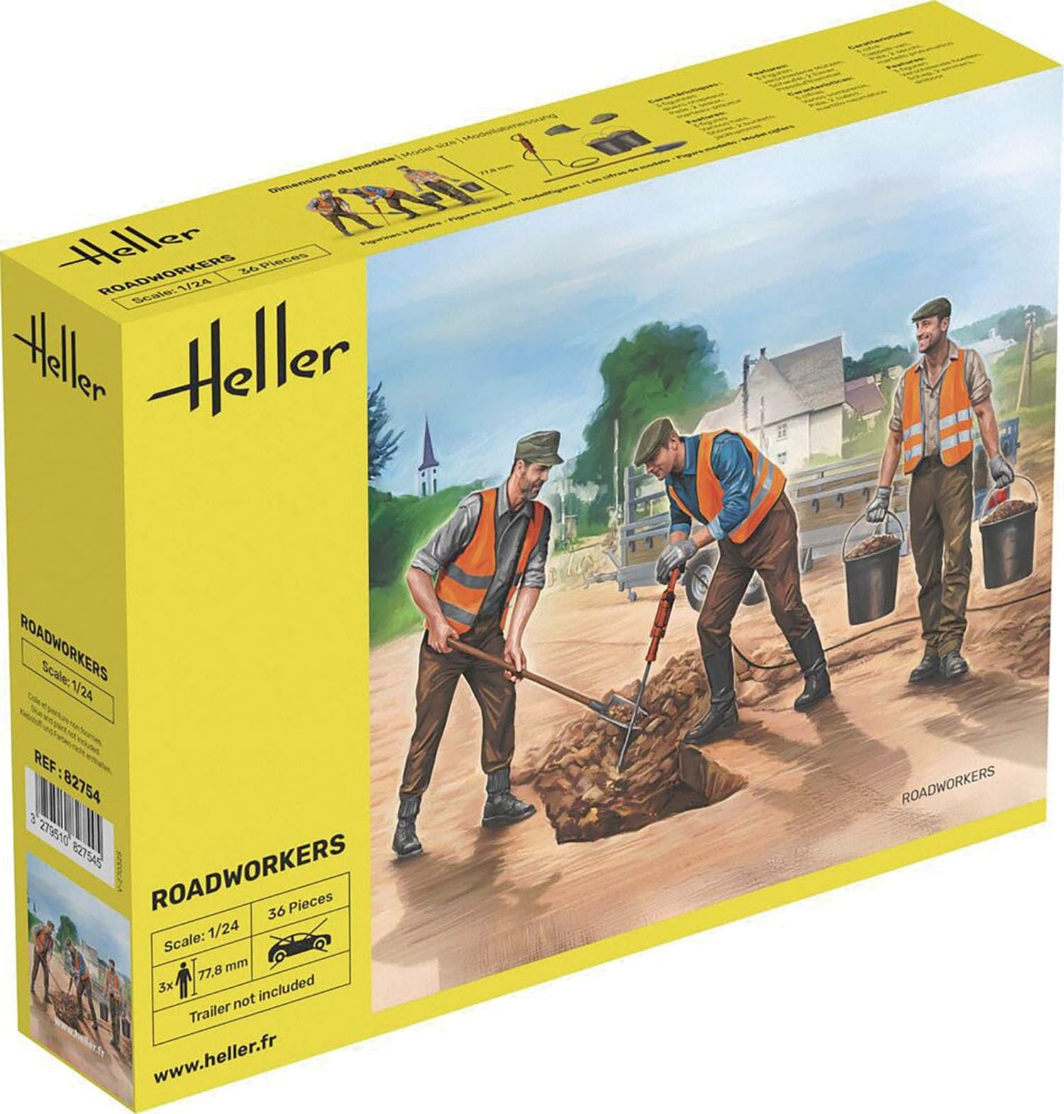 Platz Molded Color Erael He82754 1/24 Road Construction Worker Figure Set Of 3 Plastic Model