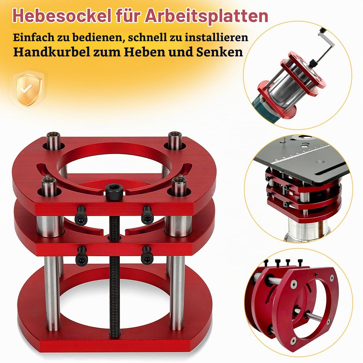 Frästisch für Oberfräse Einlegeplatte Set, OberfräSentisch und Tischfräsmaschine, Router Table, Planfräsvorrichtung, Maximum Lift 51mm, TischfräSe zum Nuten Zapfenschneiden BesäUmen(Gold+Rot)