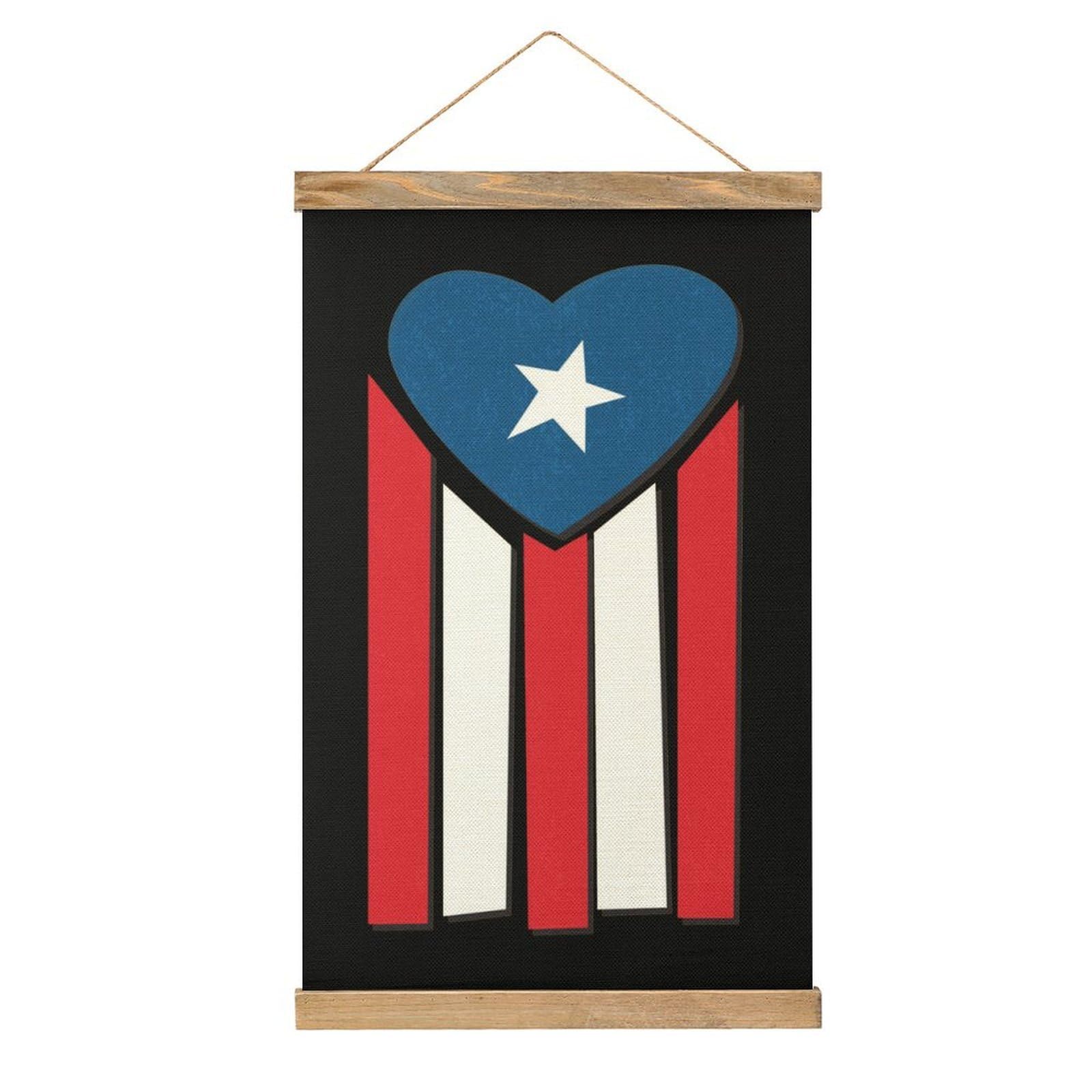 CGSBNGHA Puerto Flag with Heart Wall Art Prints Linen Hanging Painting Scroll Paintings Pictures Decor for Home