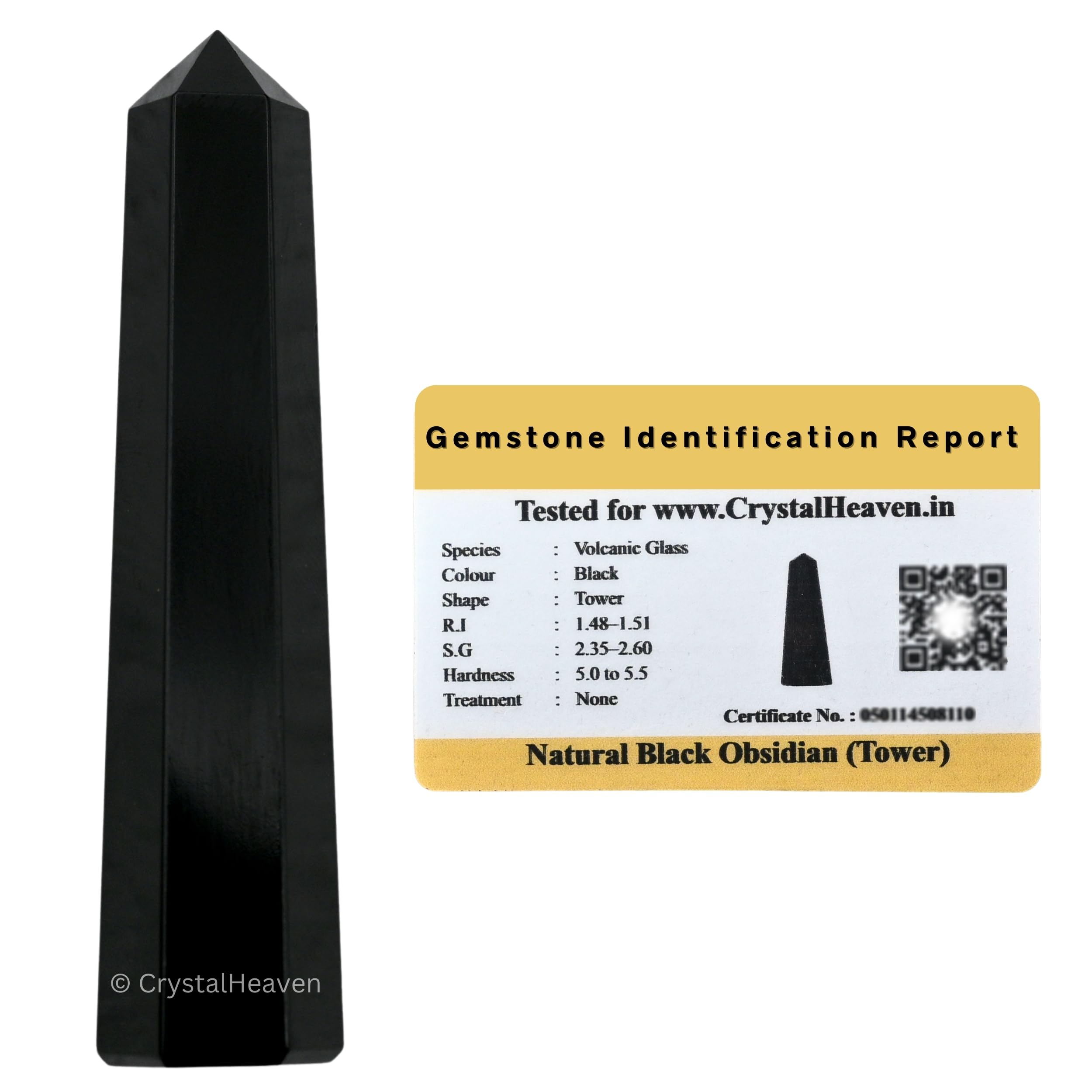 Crystal Heaven Certified Black Obsidian Crystal Tower Obelisk Point for Chakra, Healing and Balancing - AAA Grade Original Certified Gemstone Agate for Reiki Meditation Yoga Spiritual (3-4 Inches)