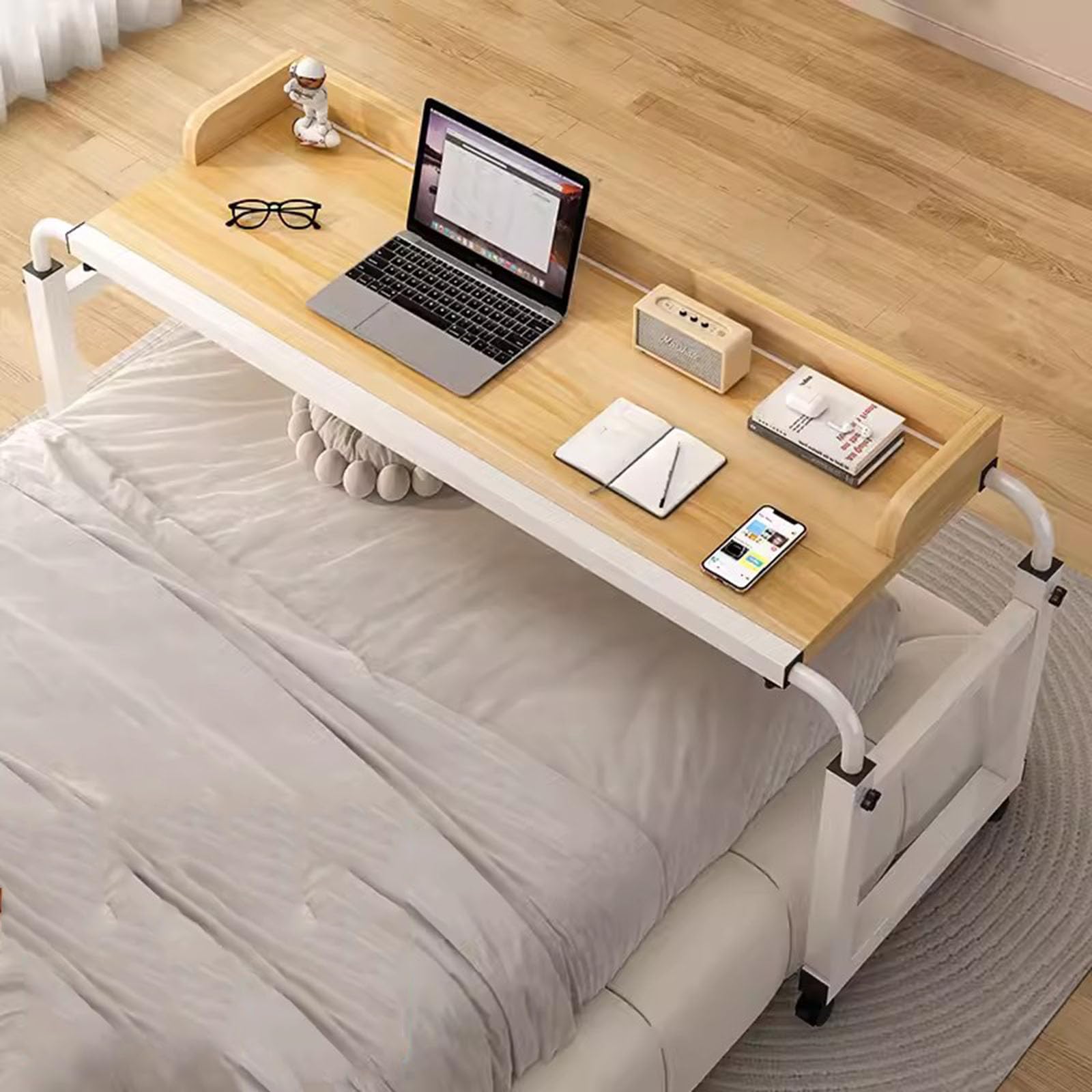 ZHFASDS Mobile Hospital Table With Wheels，Mobile Desk With Adjustable Height Overbed Table Computer Workstation Food Tray Desk Rolling Medical Table Mobile Bedside Table With Wheels(Color:Wood)