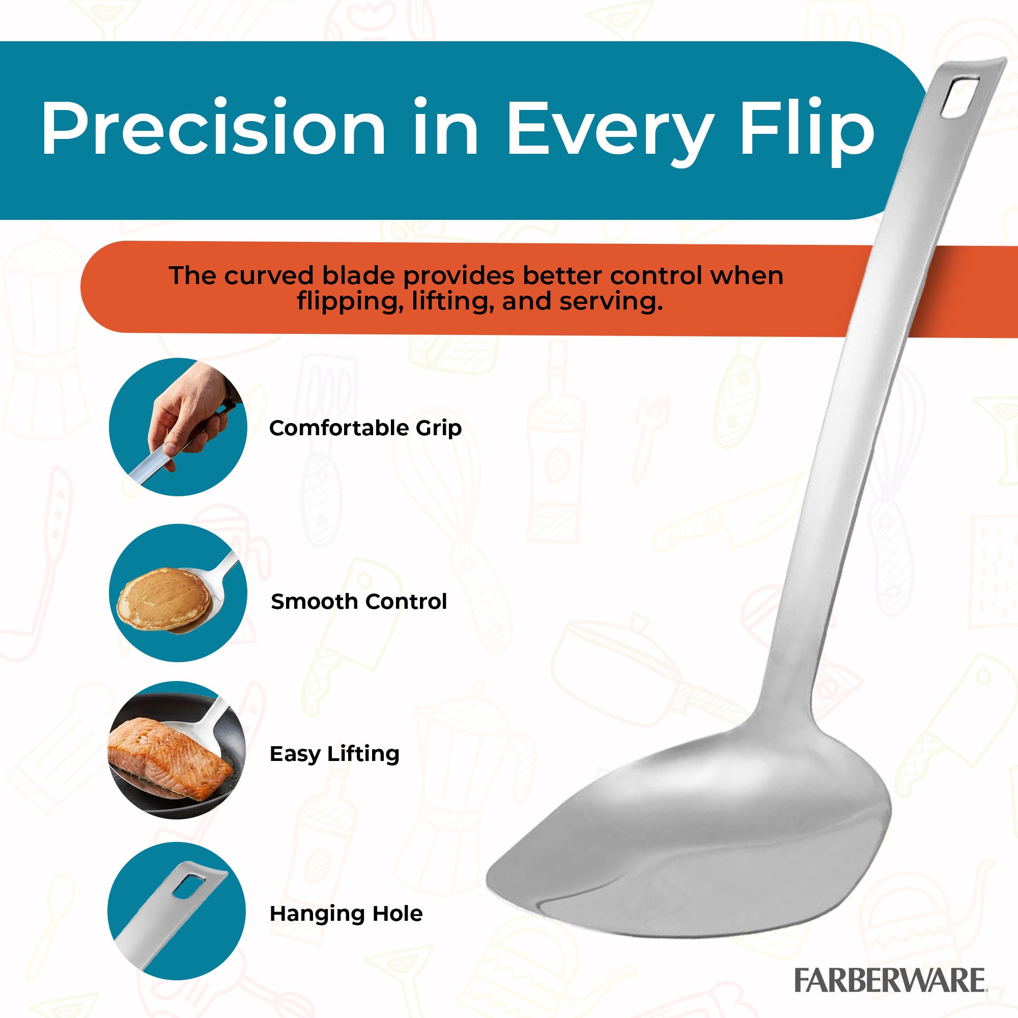 Farberware Platine - Spatule incurvée Farberware Platinum, 14" en acier inoxydable - Argent