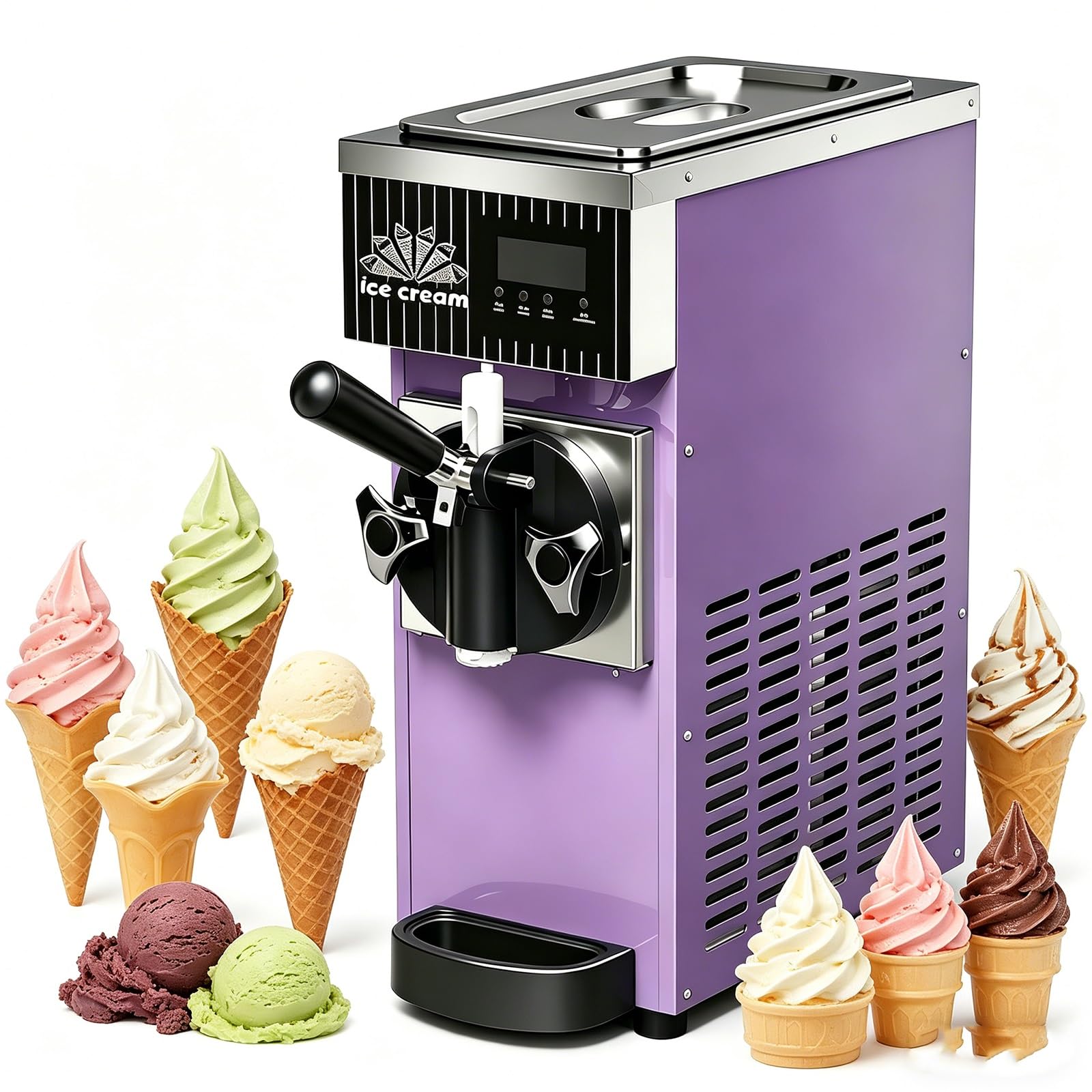 Machine Glace Italienne Professionnel 450w, Sorbetière Comptoir Grande Capacité Trémie 2.5l Compresseur Performant Congélation Rapide 10min Production 80-100 Glaces/H Restaurat Rapide(Purple)
