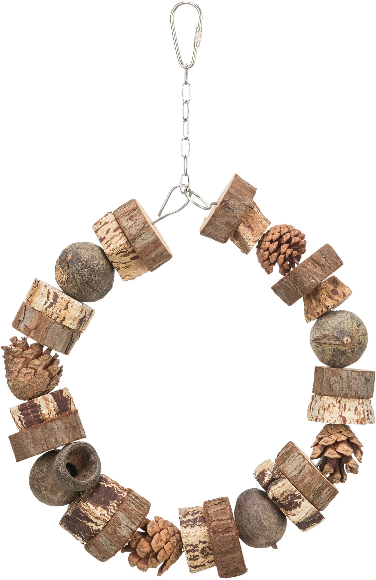 Ring Swing, Wood/Pine Cone, Bird Toy, ø 18 cm, Natur