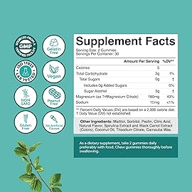 Sugar Free Magnesium Gummies for Adults - Vegan Chewable Magnesium Citrate Gummies with 180mg Elemental - Relaxing Gummy Non GMO Halal and Gluten Free Berry Flavor (2 Months)